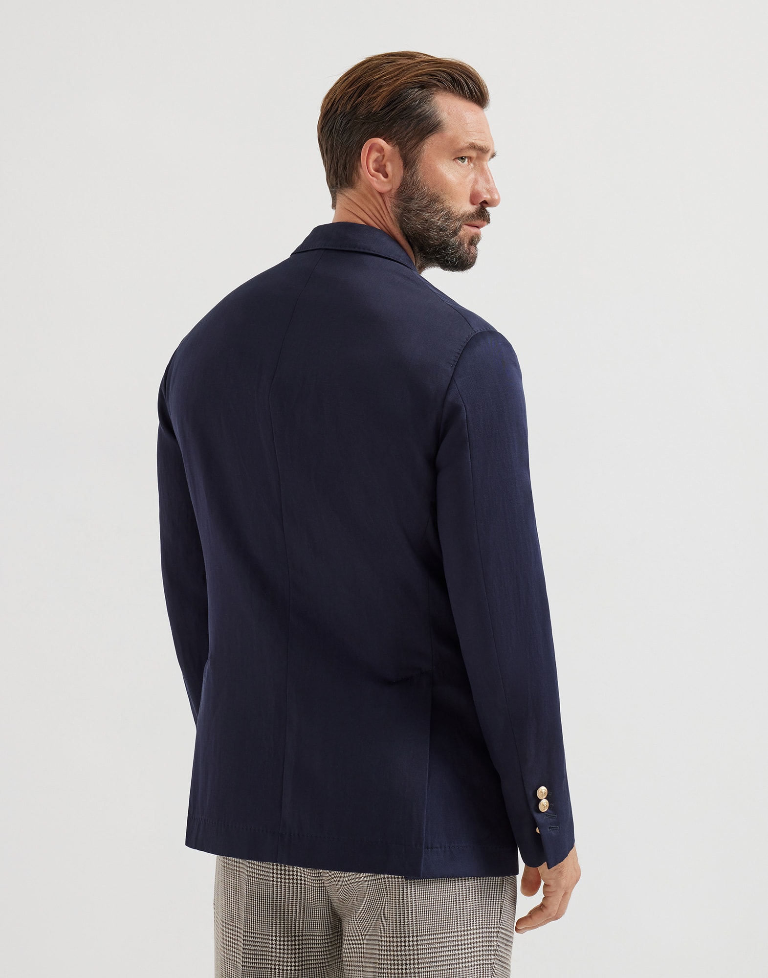 Twill deconstructed blazer for Man in Navy Blue | Brunello Cucinelli