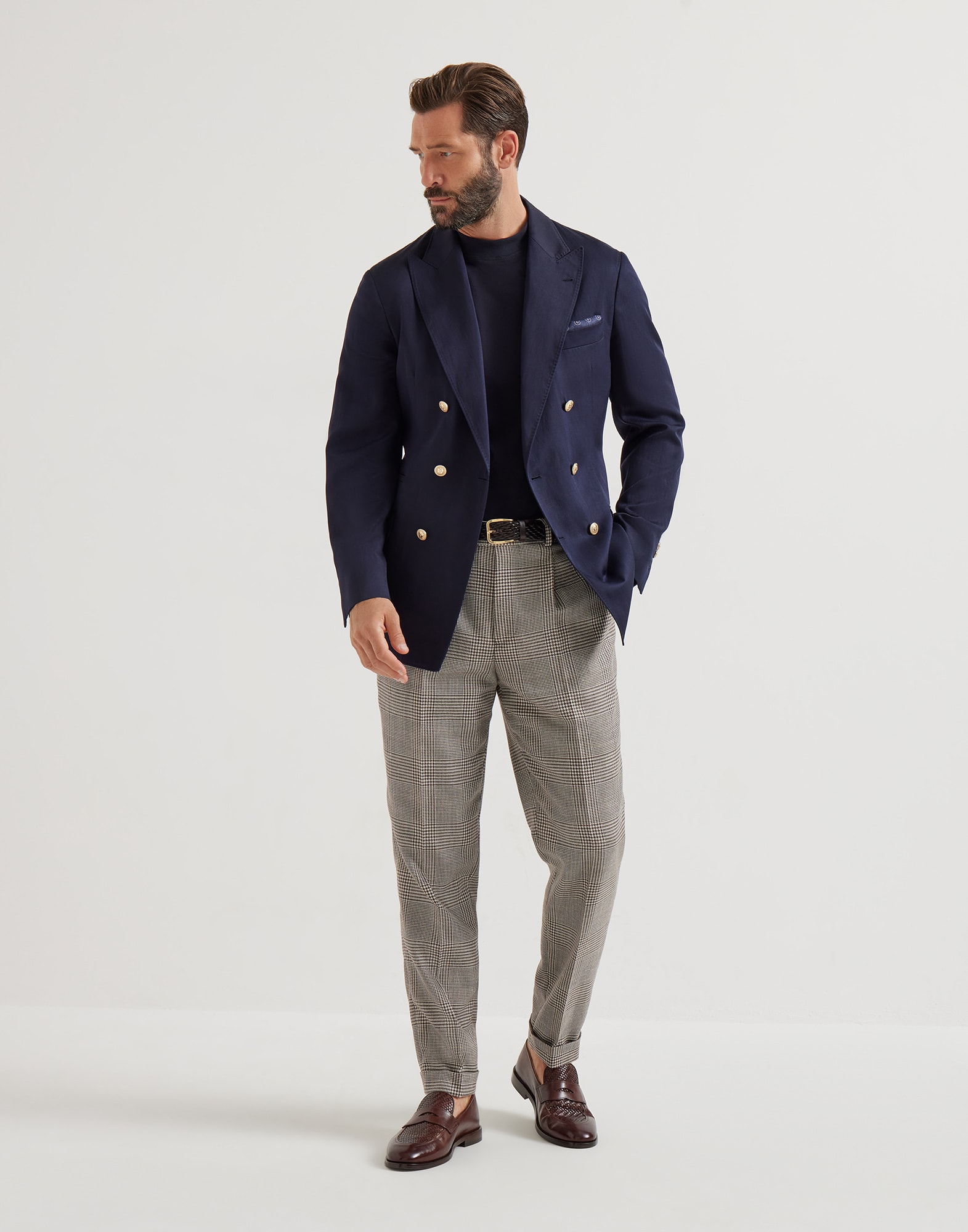Twill deconstructed blazer for Man in Navy Blue | Brunello Cucinelli