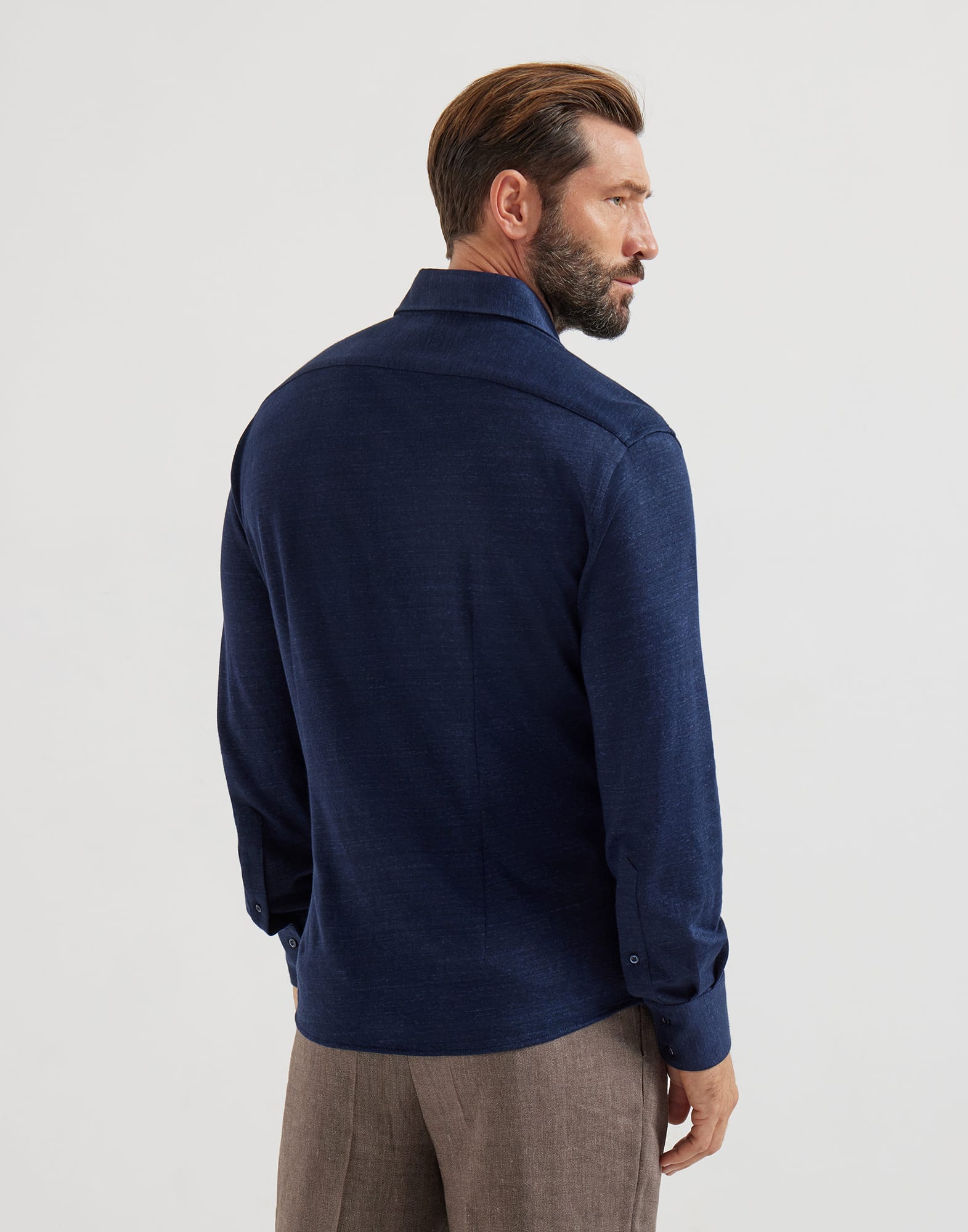 メンズ 向け ネイビーブルー ジャージーシャツ | Brunello Cucinelli