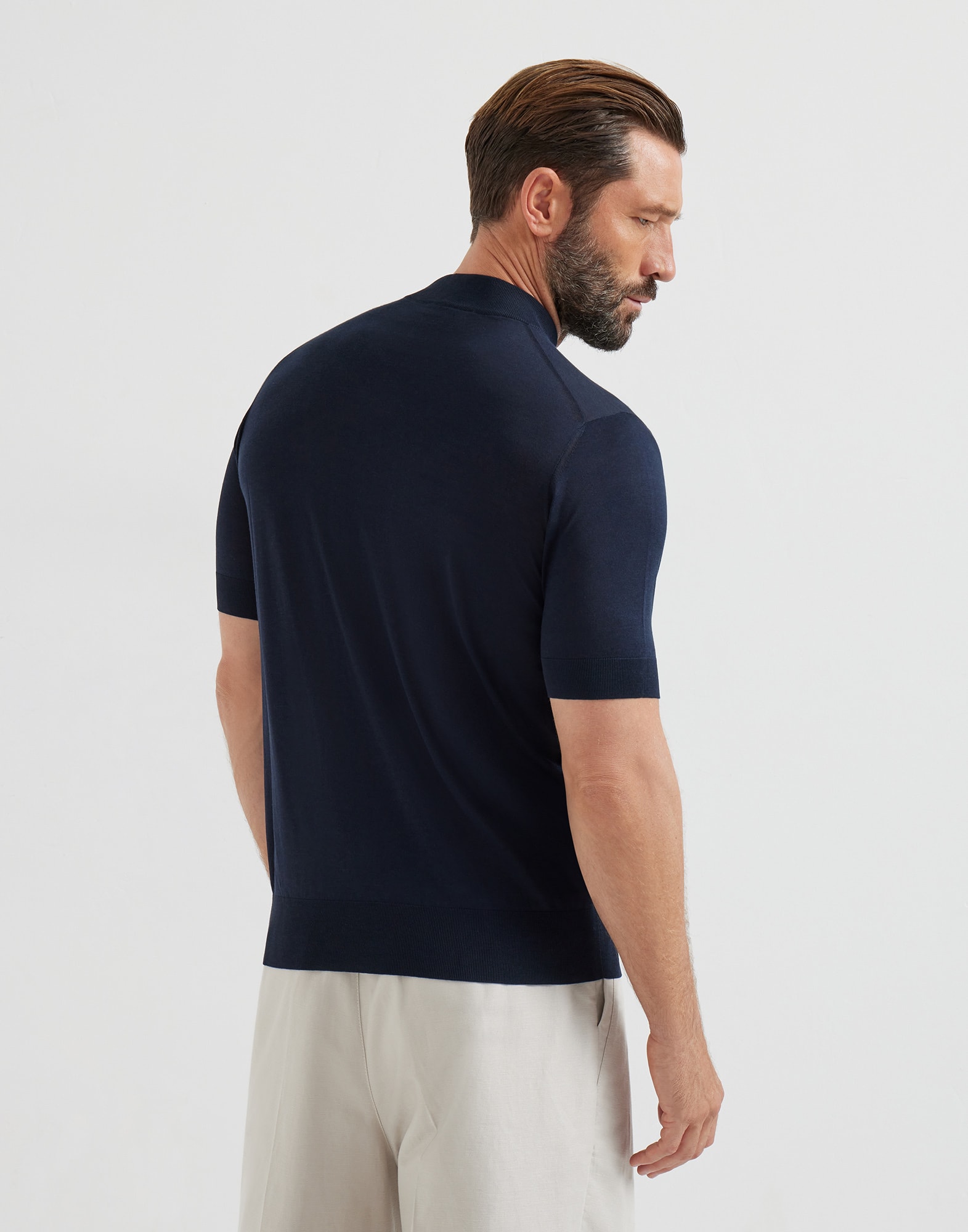 【新品定価13万】BRUNELLO CUCINELLI　半袖ニットシャツ Knit T-shirt for Man in Navy Blue | Brunello Cucinelli