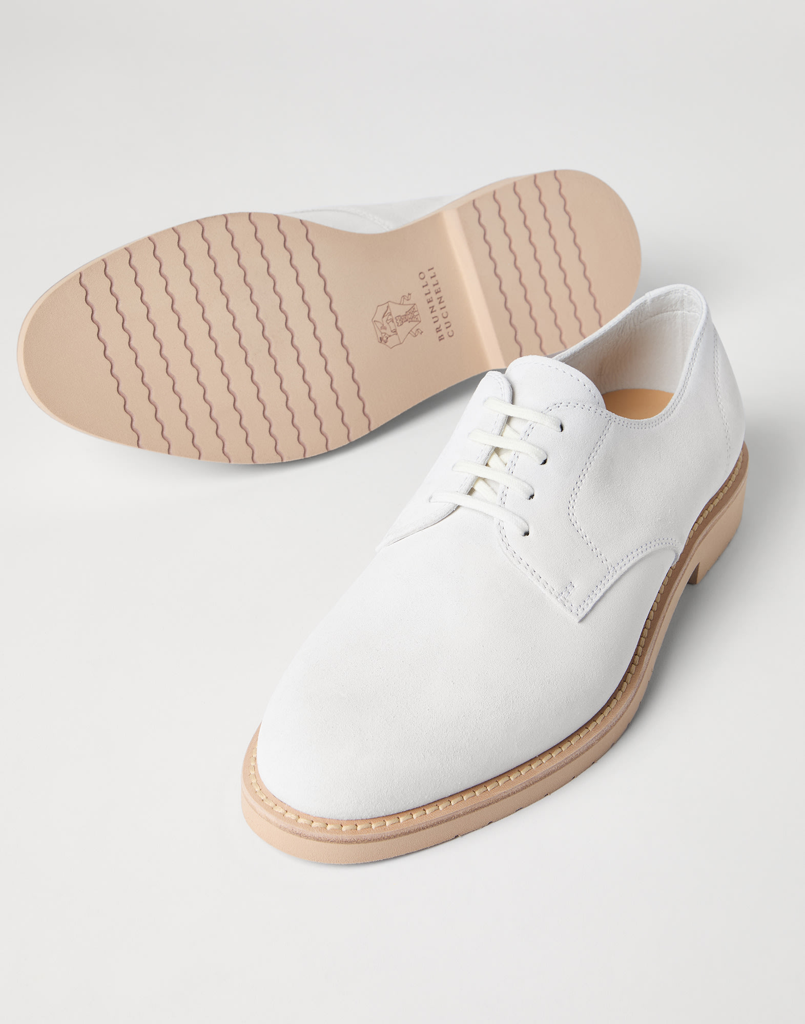Calfskin derby for Man in White | Brunello Cucinelli
