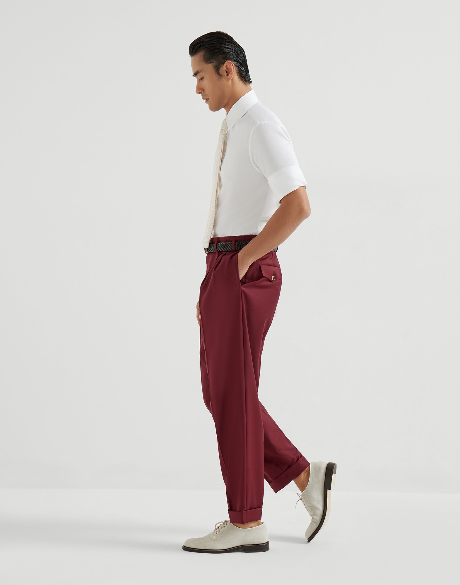 Virgin wool trousers for Man in Cherry | Brunello Cucinelli
