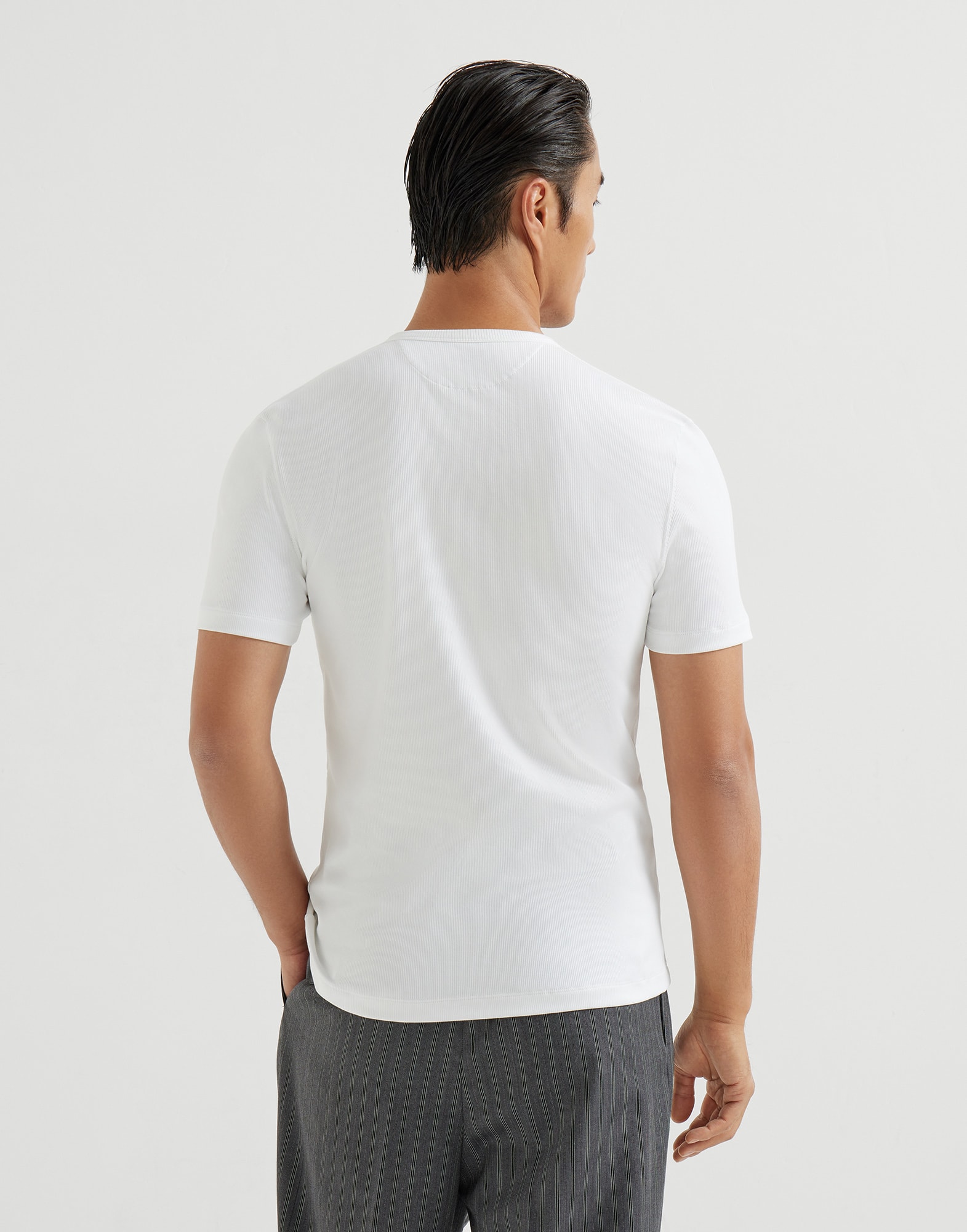 Ribbed jersey T-shirt for Man in Black | Brunello Cucinelli