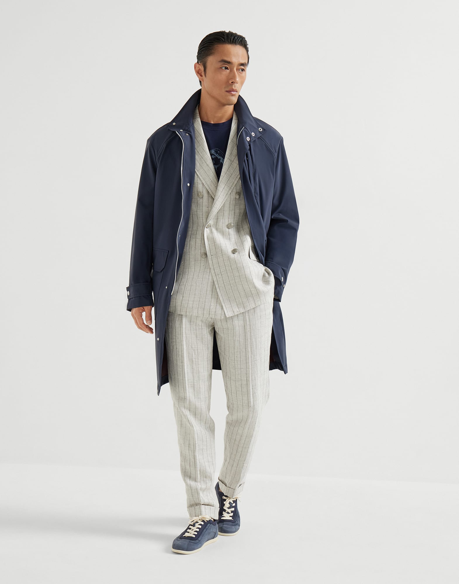 メンズ 向け ネイビーブルー アンラインドパーカー | Brunello Cucinelli