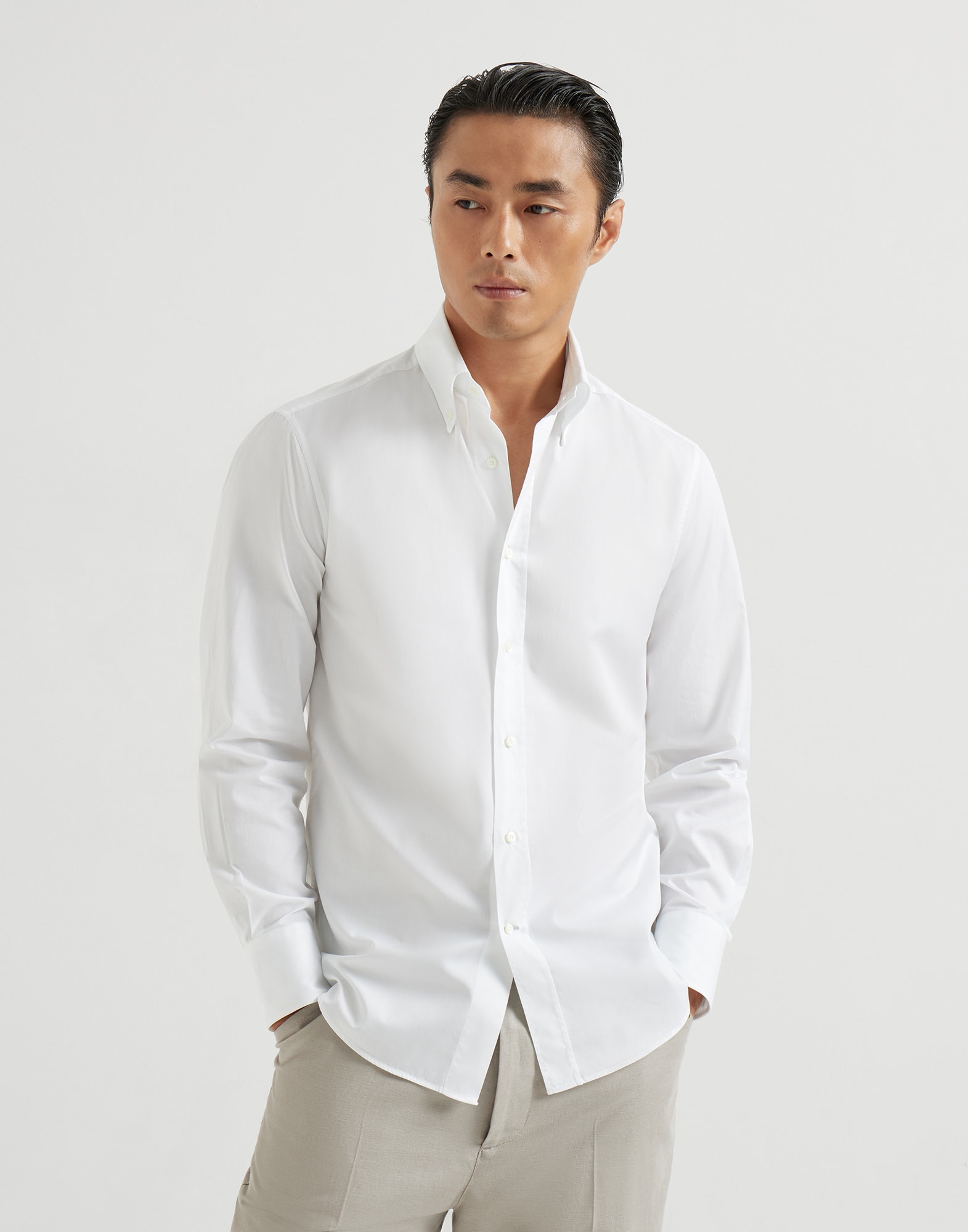 メンズ 向け ホワイト ボタンダウンカラー シャツ | Brunello Cucinelli