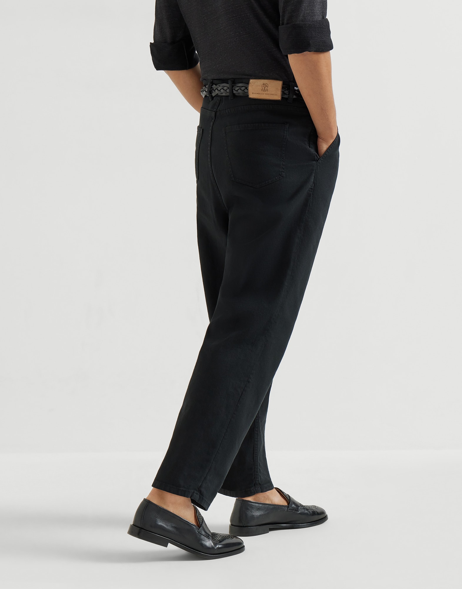 Lightweight denim trousers for Man in Mud | Brunello Cucinelli