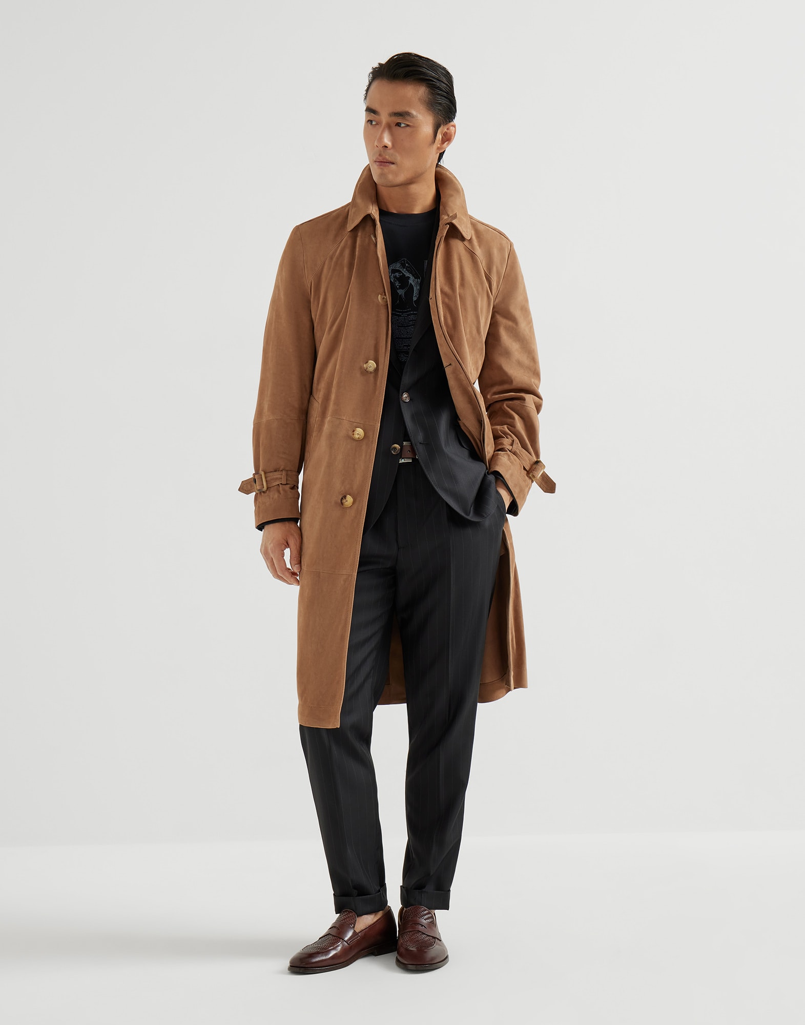 Chalk stripe trousers for Man in Black | Brunello Cucinelli