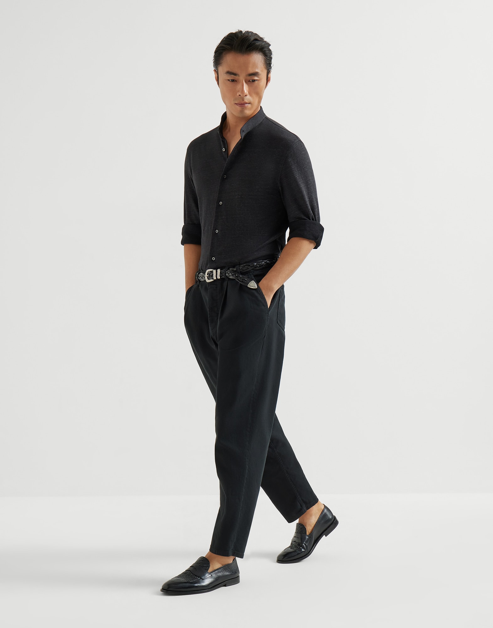 Lightweight denim trousers for Man in Mud | Brunello Cucinelli