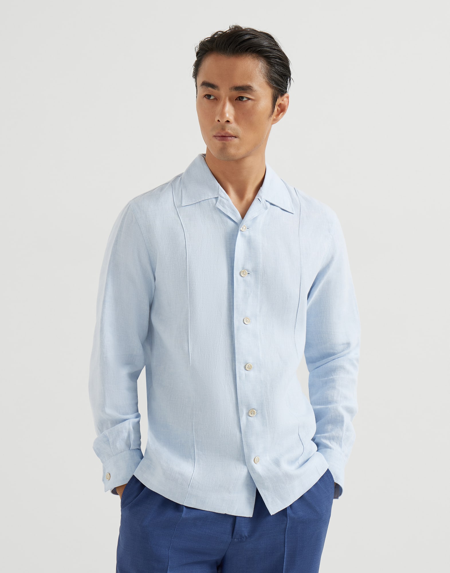 Shirt with Crête details for Man in Sky Blue | Brunello Cucinelli
