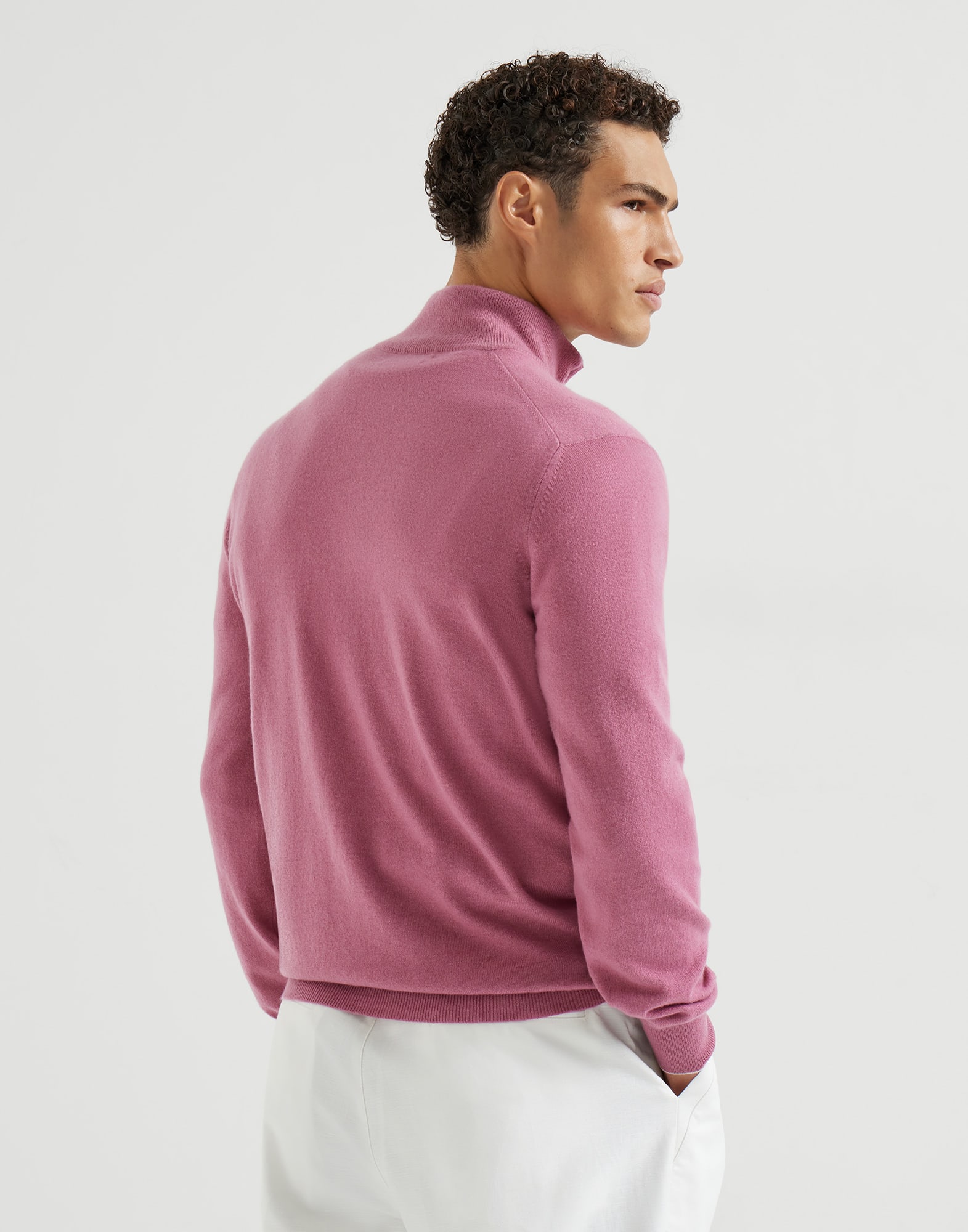 Cashmere sweater with half zip for Man in Coral | Brunello Cucinelli