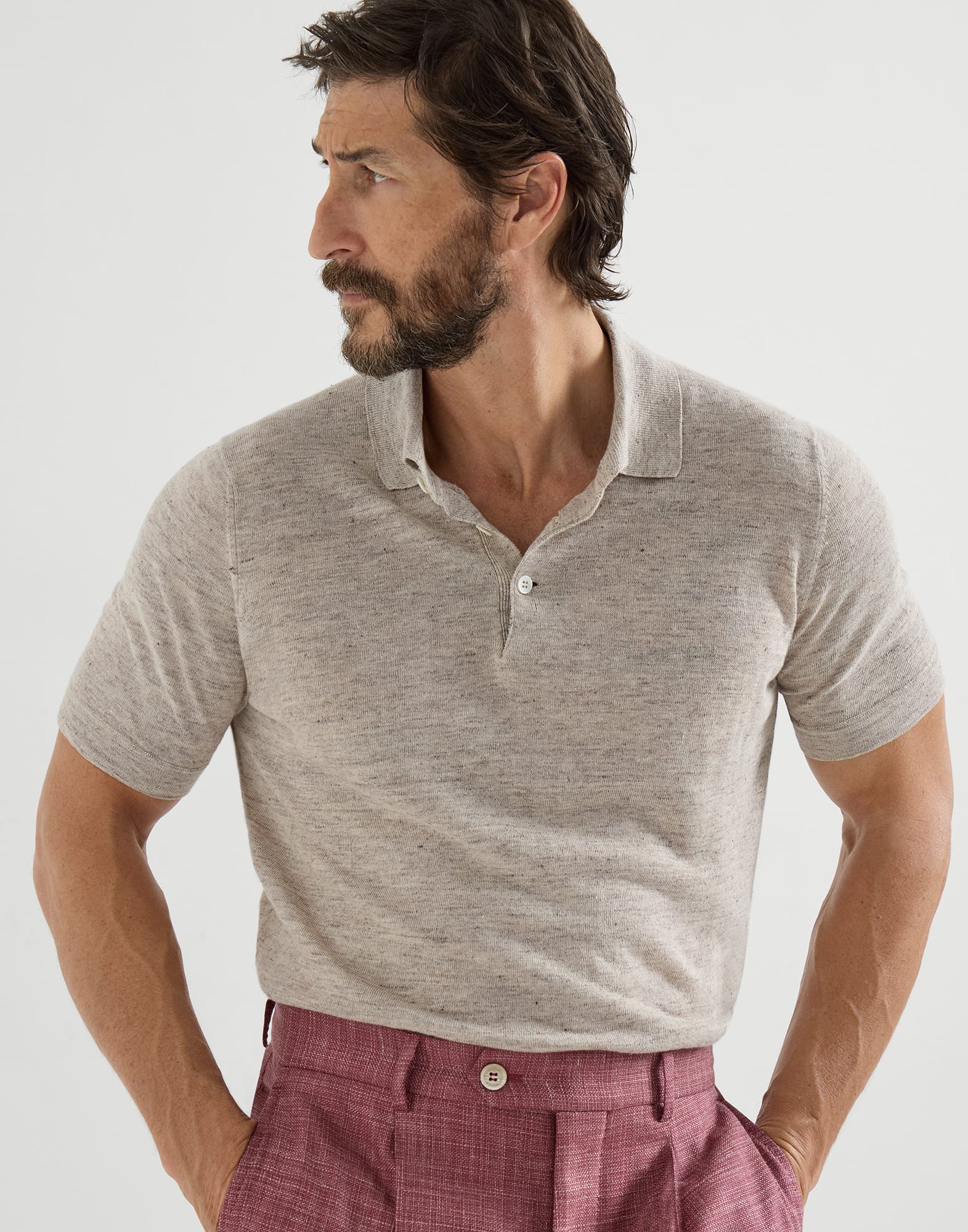Polo-style sweater for Man in Apricot | Brunello Cucinelli