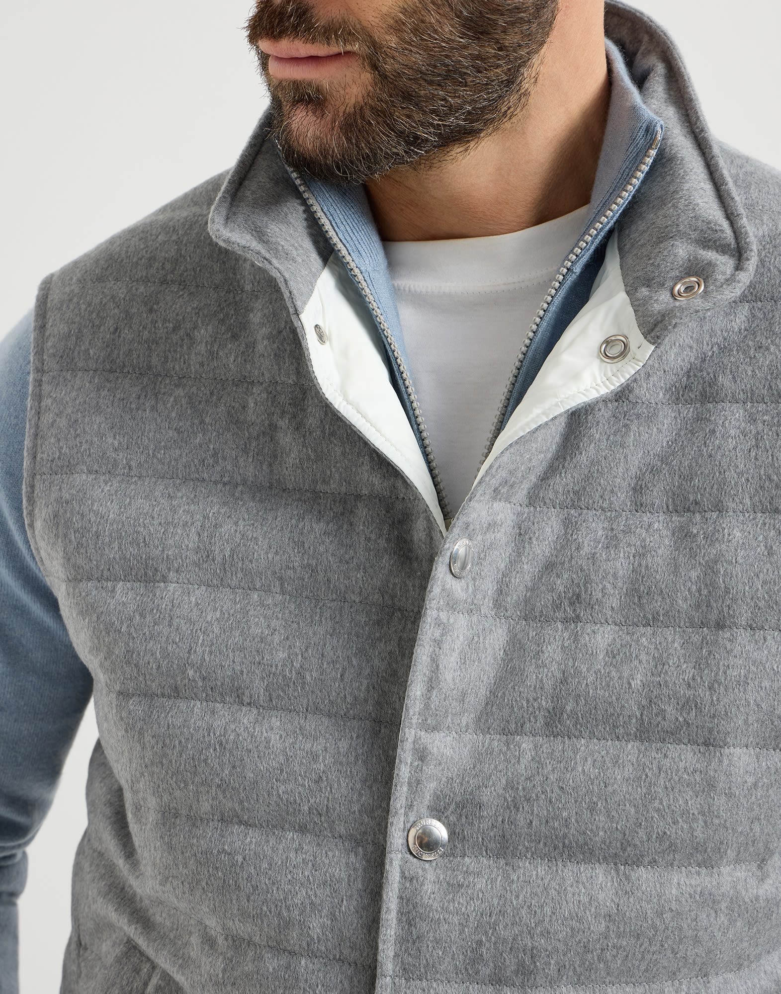 Cashmere flannel down jacket for Man in Grey | Brunello Cucinelli