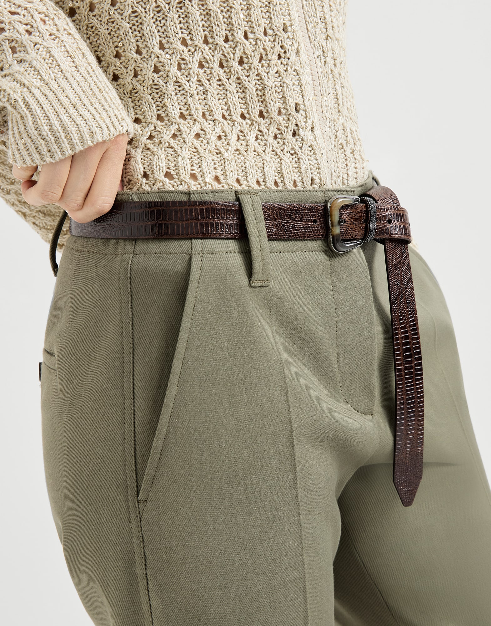 Brunello Cucinelli, Stretch cotton cover kickflare cigarette trousers, Green, 40