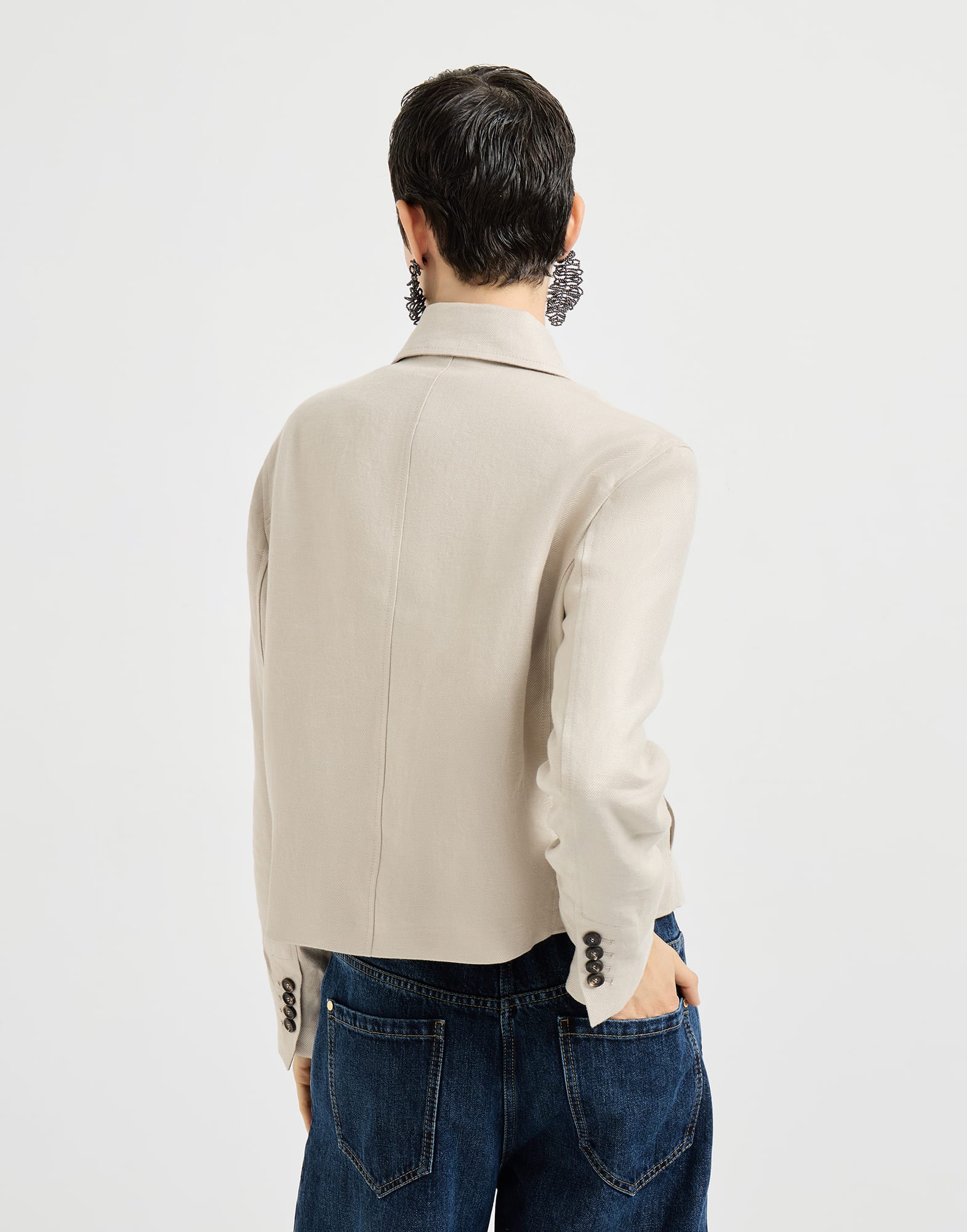 Linen diagonal jacket for Woman in Beige | Brunello Cucinelli