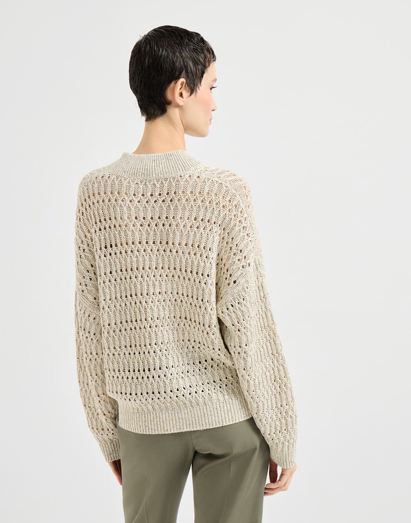 Dazzling braids cardigan for Woman in Beige | Brunello Cucinelli
