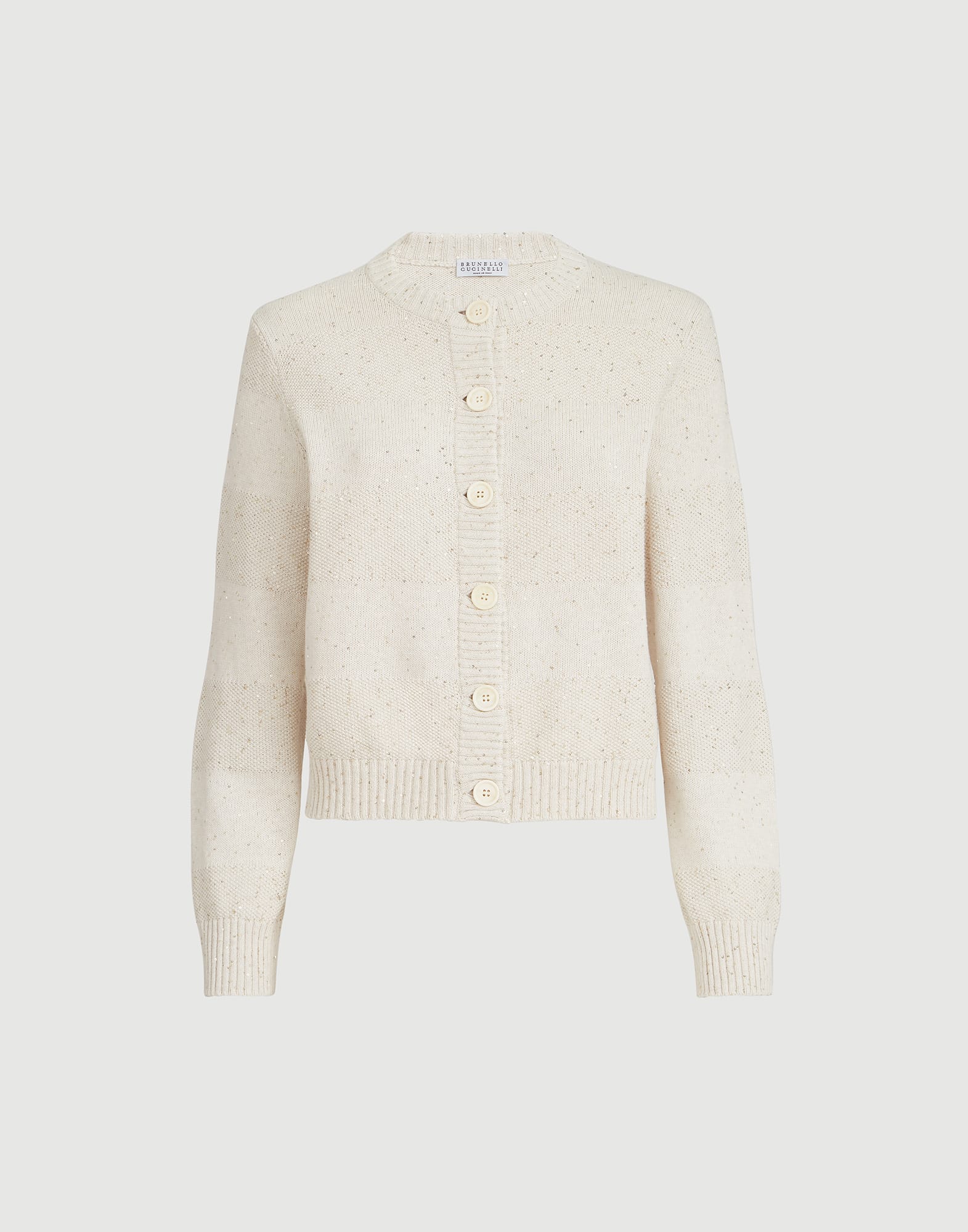 Cardigan with dazzling stripes for Woman in Oat | Brunello Cucinelli