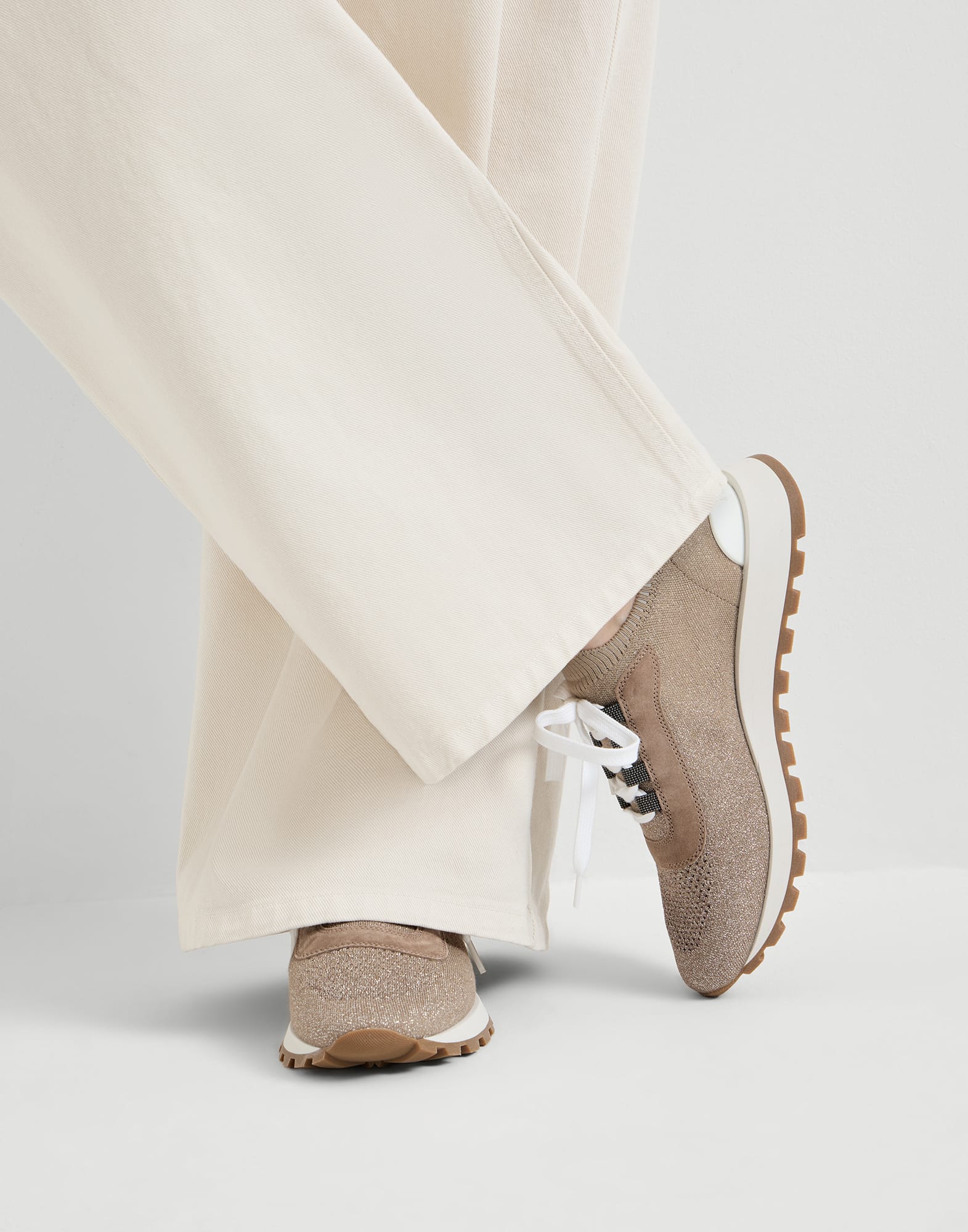 Suede sneakers with monili for Woman in Brown | Brunello Cucinelli