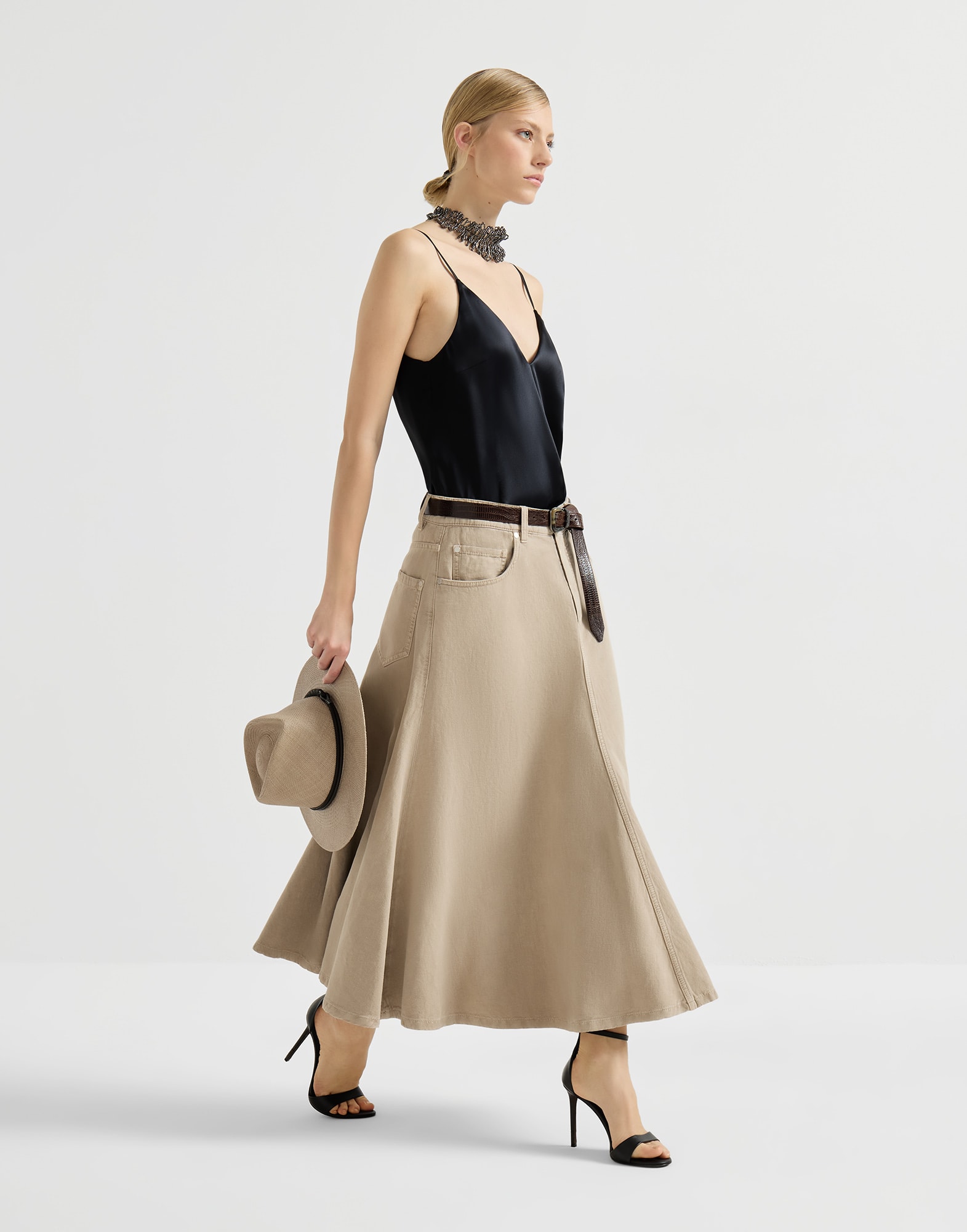 レディース 向け ベージュ 5ポケット フレアスカート | Brunello Cucinelli