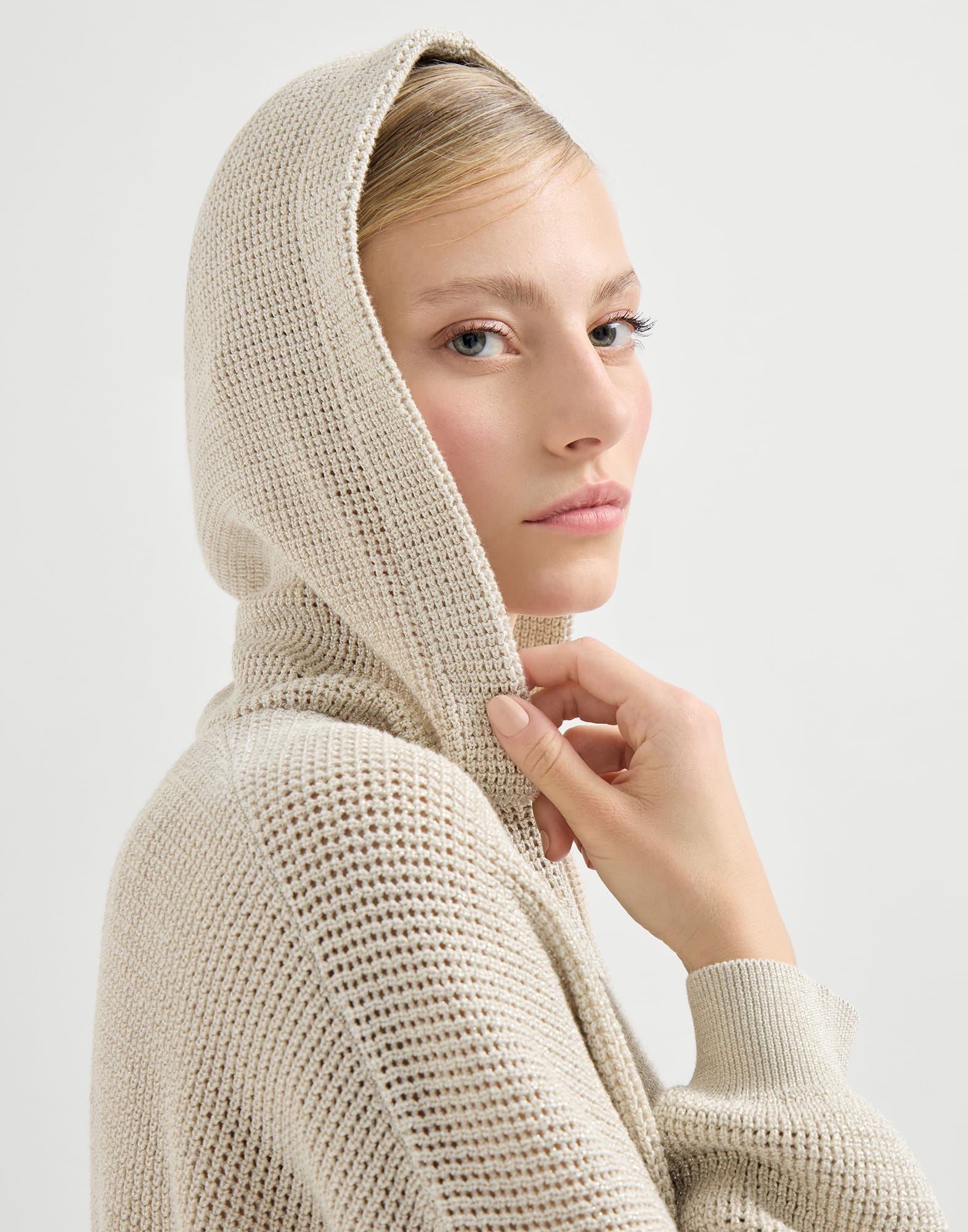 Sparkling net sweatshirt for Woman in Oat | Brunello Cucinelli