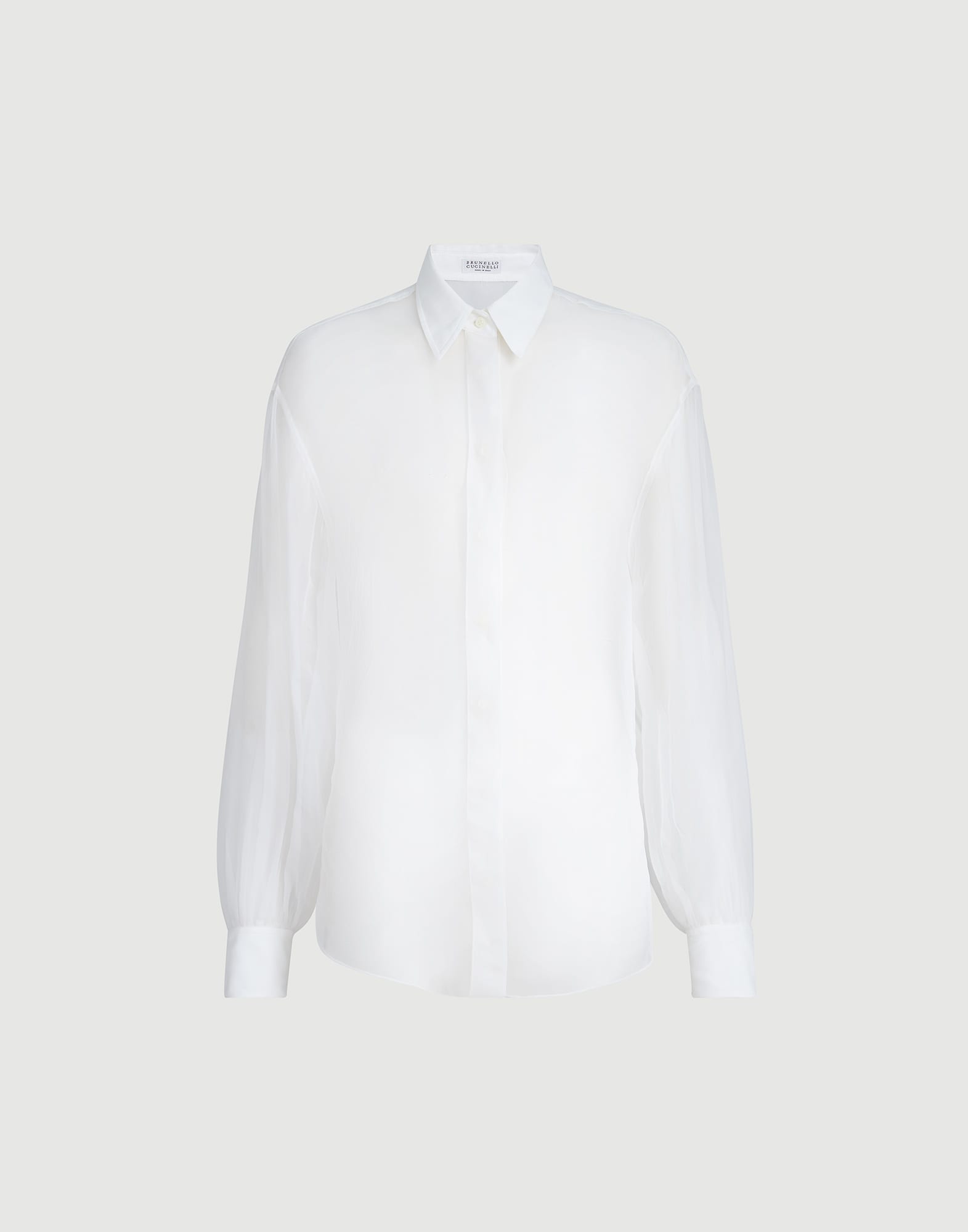Crispy silk shirt for Woman in White | Brunello Cucinelli
