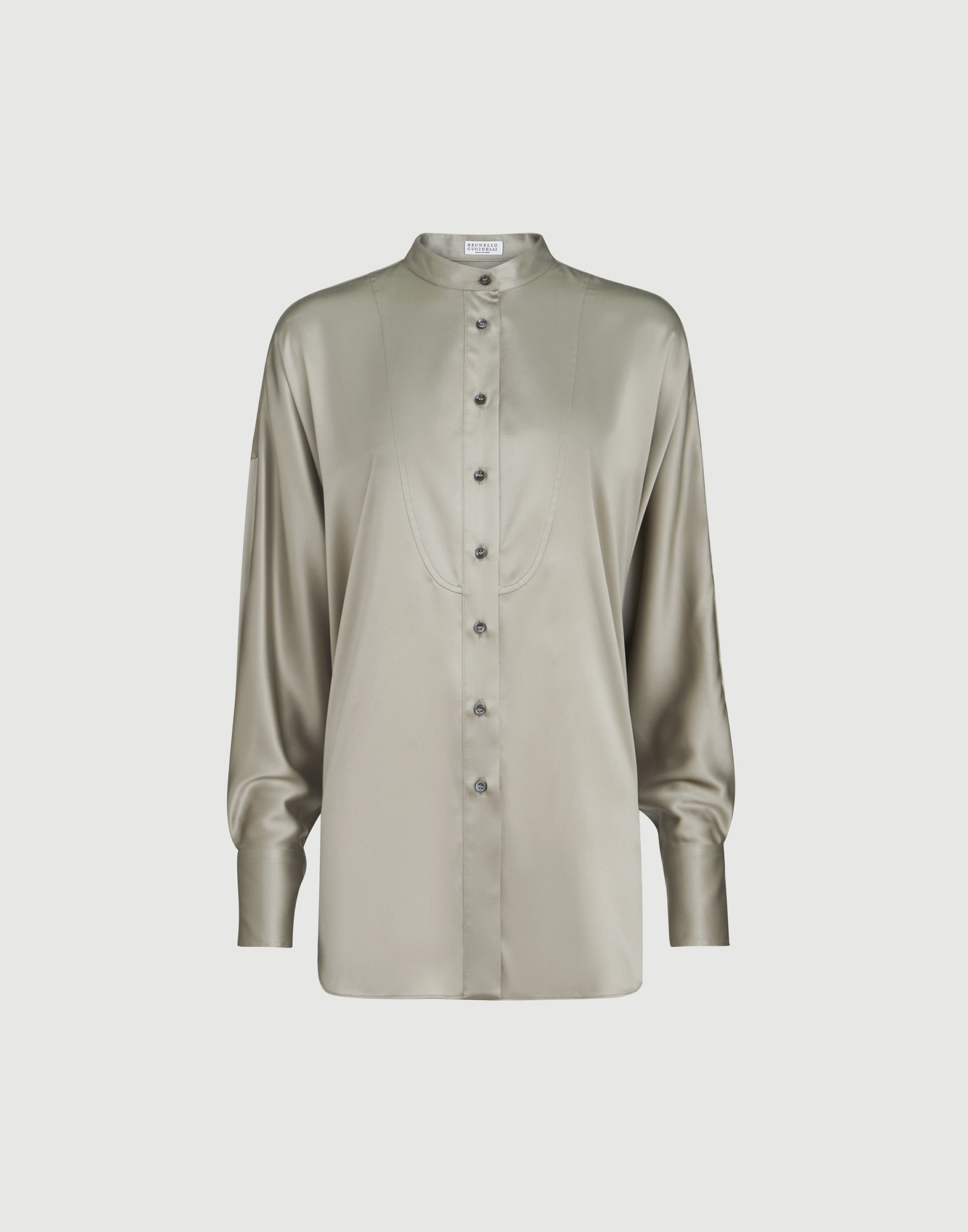 Mandarin-collar shirt for Woman in Olive | Brunello Cucinelli
