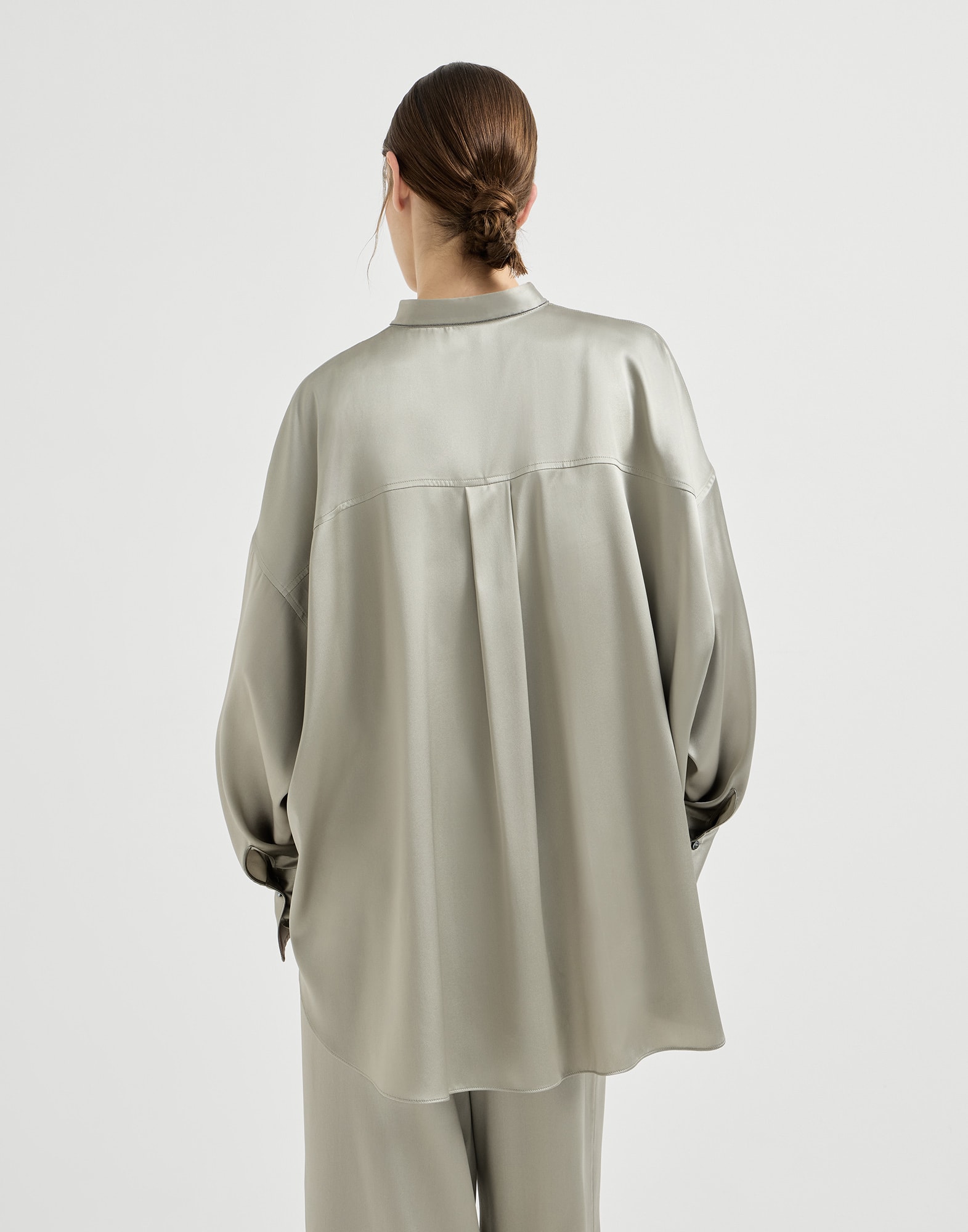 Mandarin-collar shirt for Woman in Olive | Brunello Cucinelli