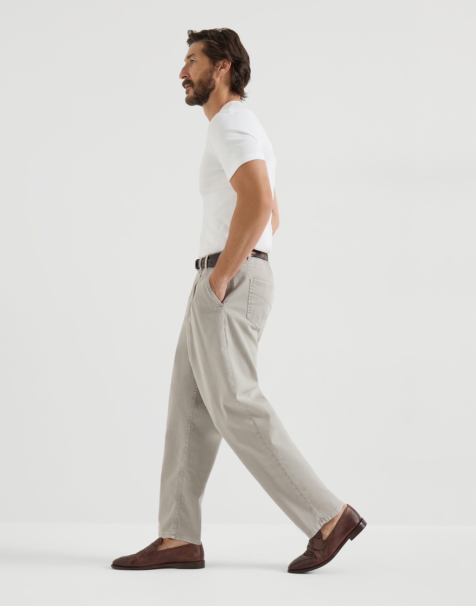 Lightweight denim trousers for Man in Mud | Brunello Cucinelli