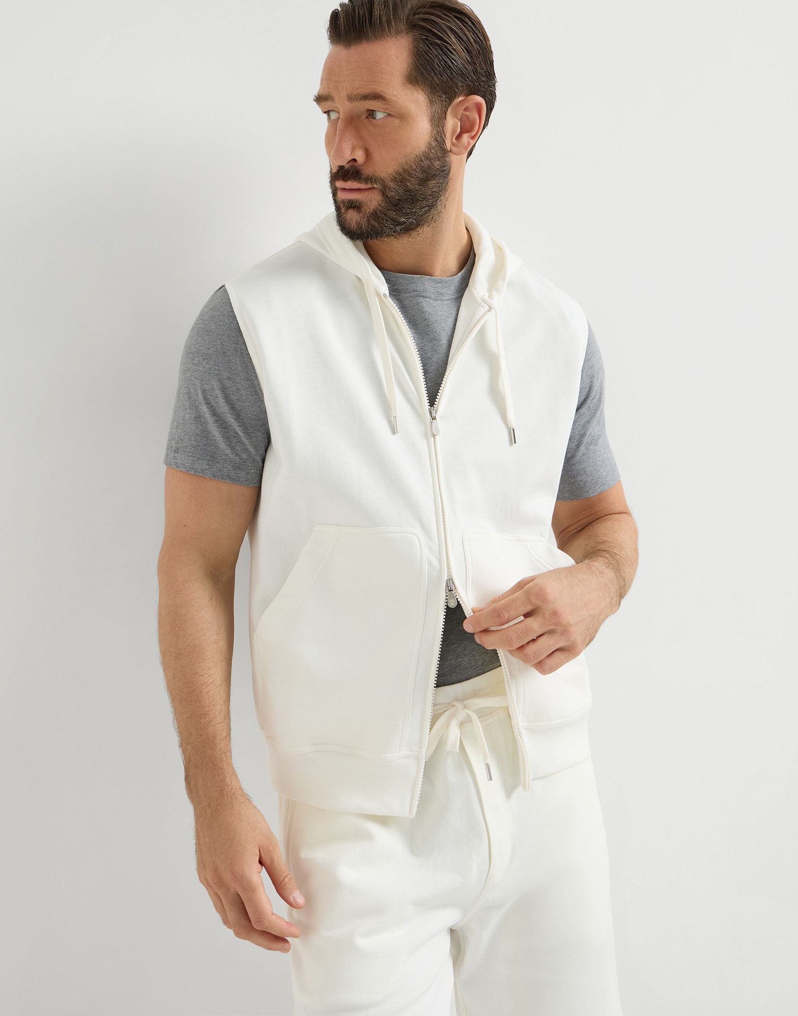 Sleeveless sweatshirt for Man in Off-White | Brunello Cucinelli