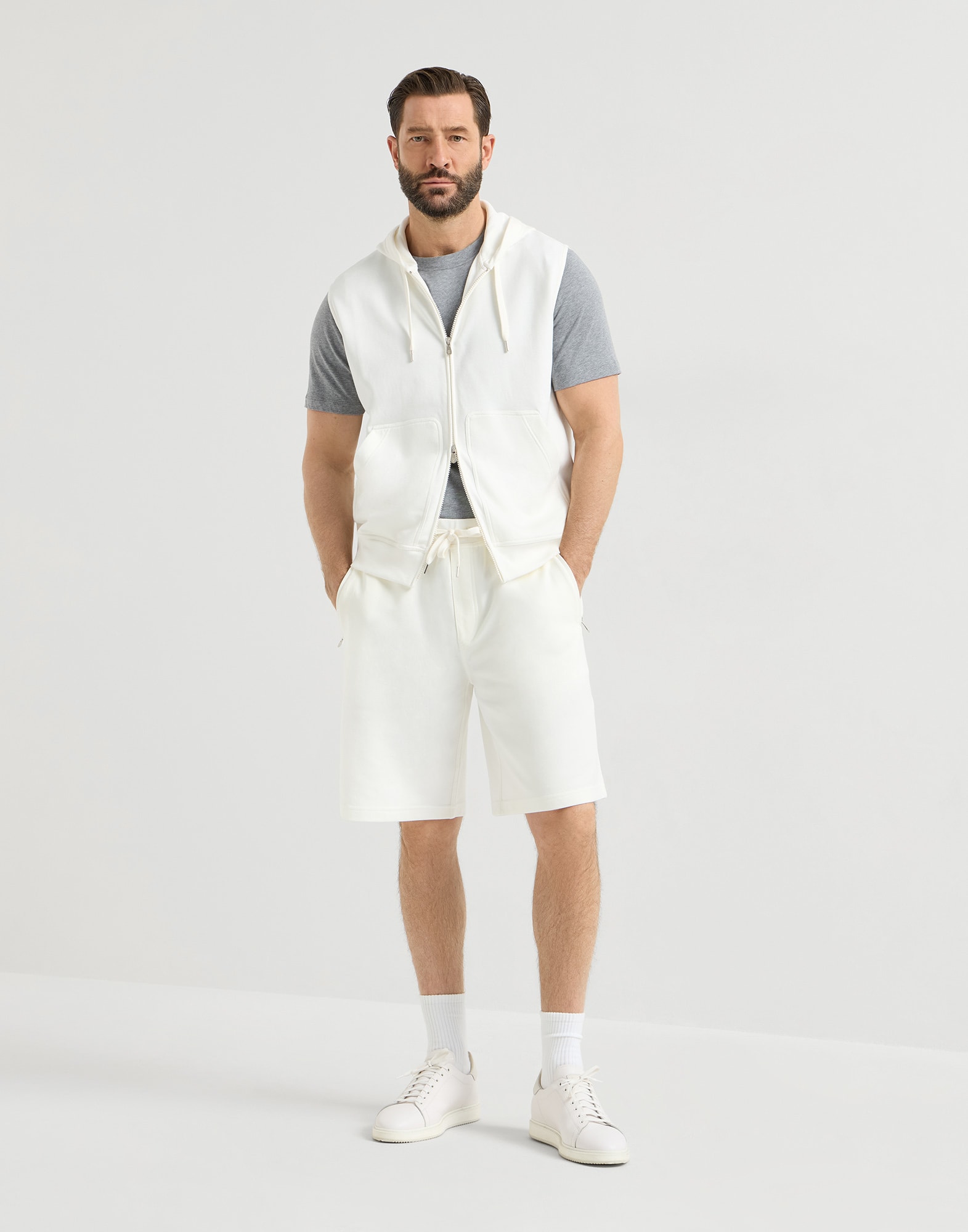 Sleeveless sweatshirt for Man in Off-White | Brunello Cucinelli