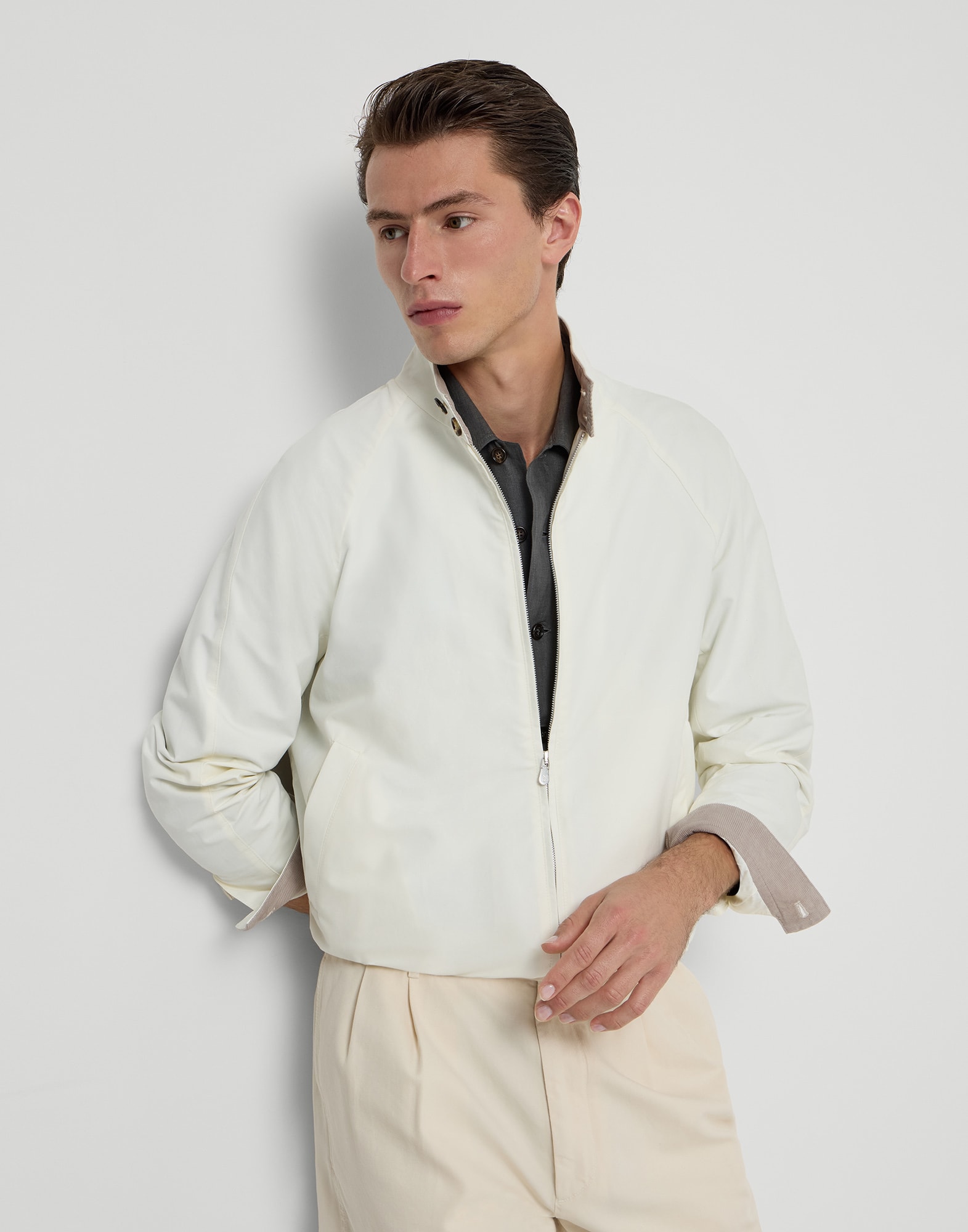 Gabardine outerwear jacket for Man in Khaki | Brunello Cucinelli
