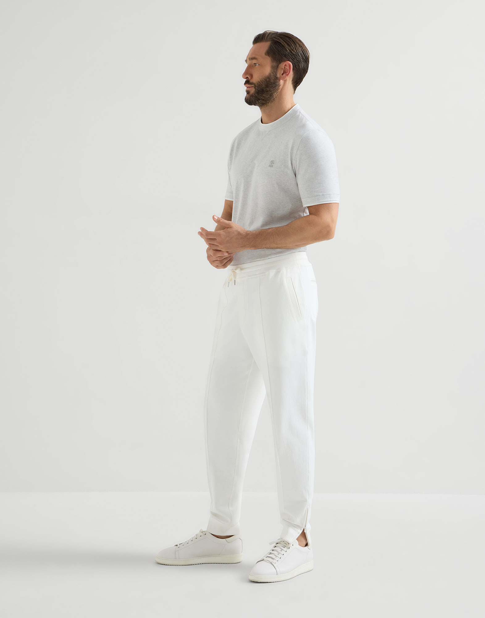 Trousers with crête for Man in Pearl Grey | Brunello Cucinelli