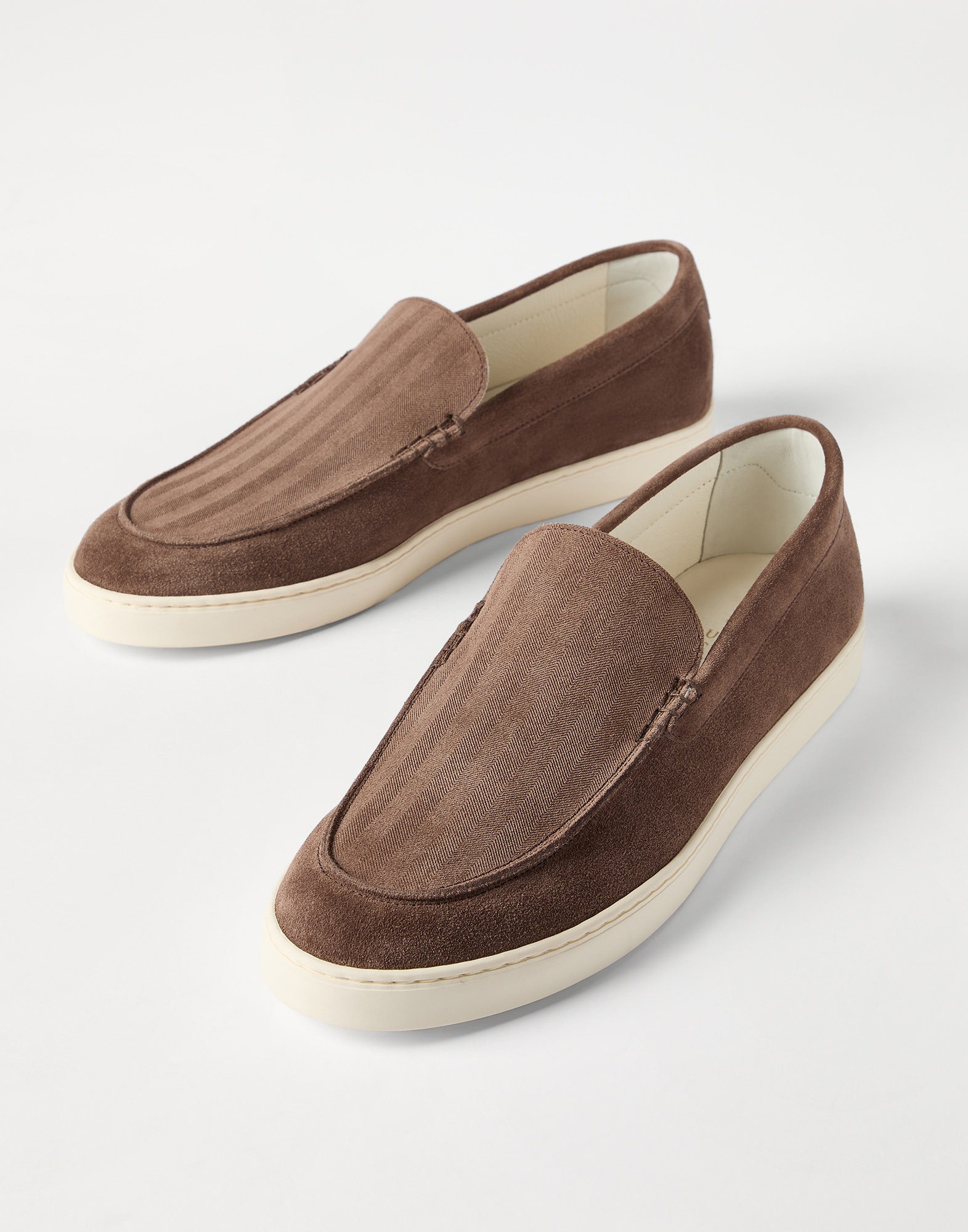 Chevron-effect suede slip-ons for Man in Light Brown | Brunello