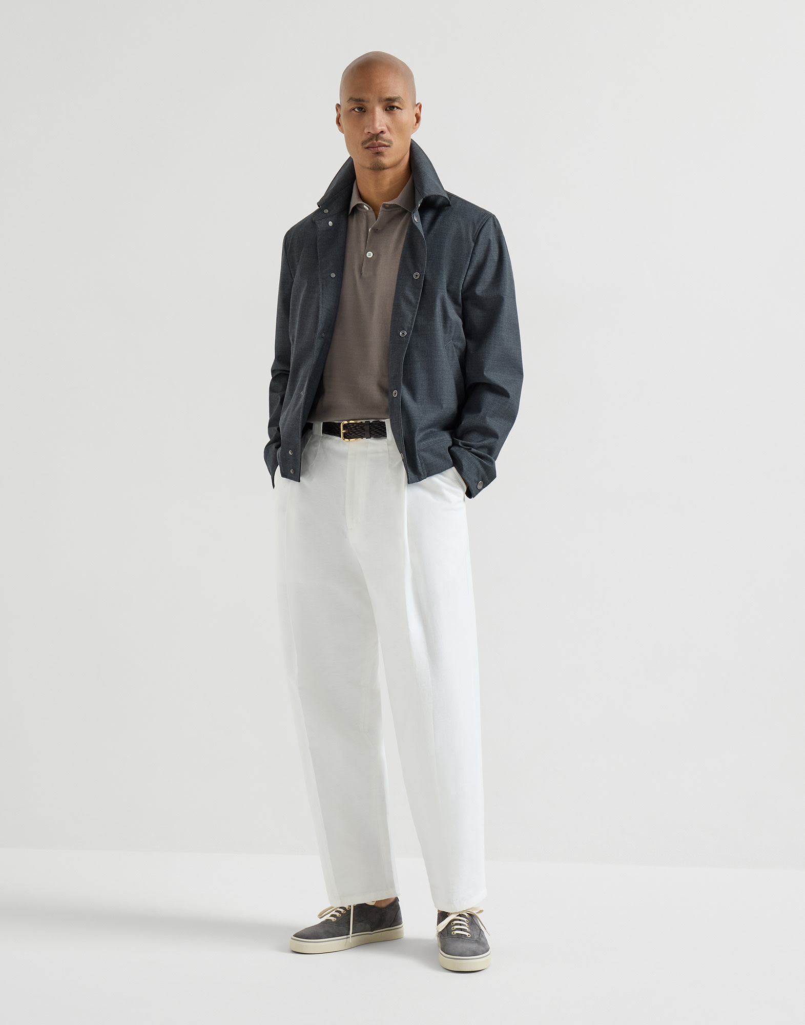 Lightweight knit Polo for Man in Navy Blue | Brunello Cucinelli