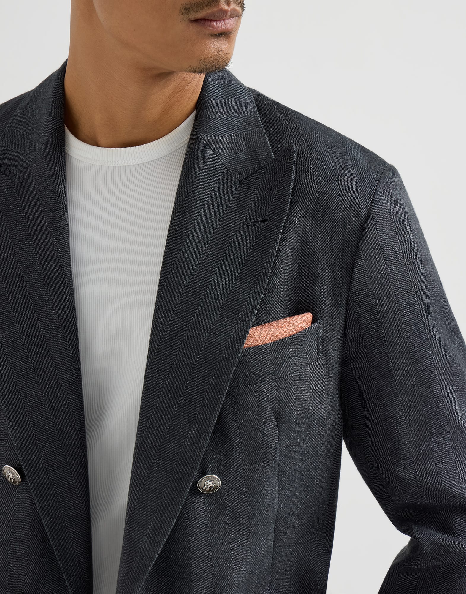 メンズ 向け アジュールブルー シルクポケットチーフ | Brunello Cucinelli