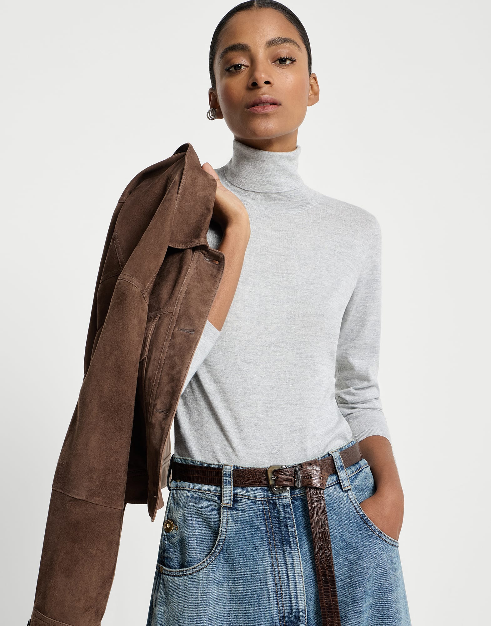 Cashmere and silk Sparkling sweater for Woman in Light Grey