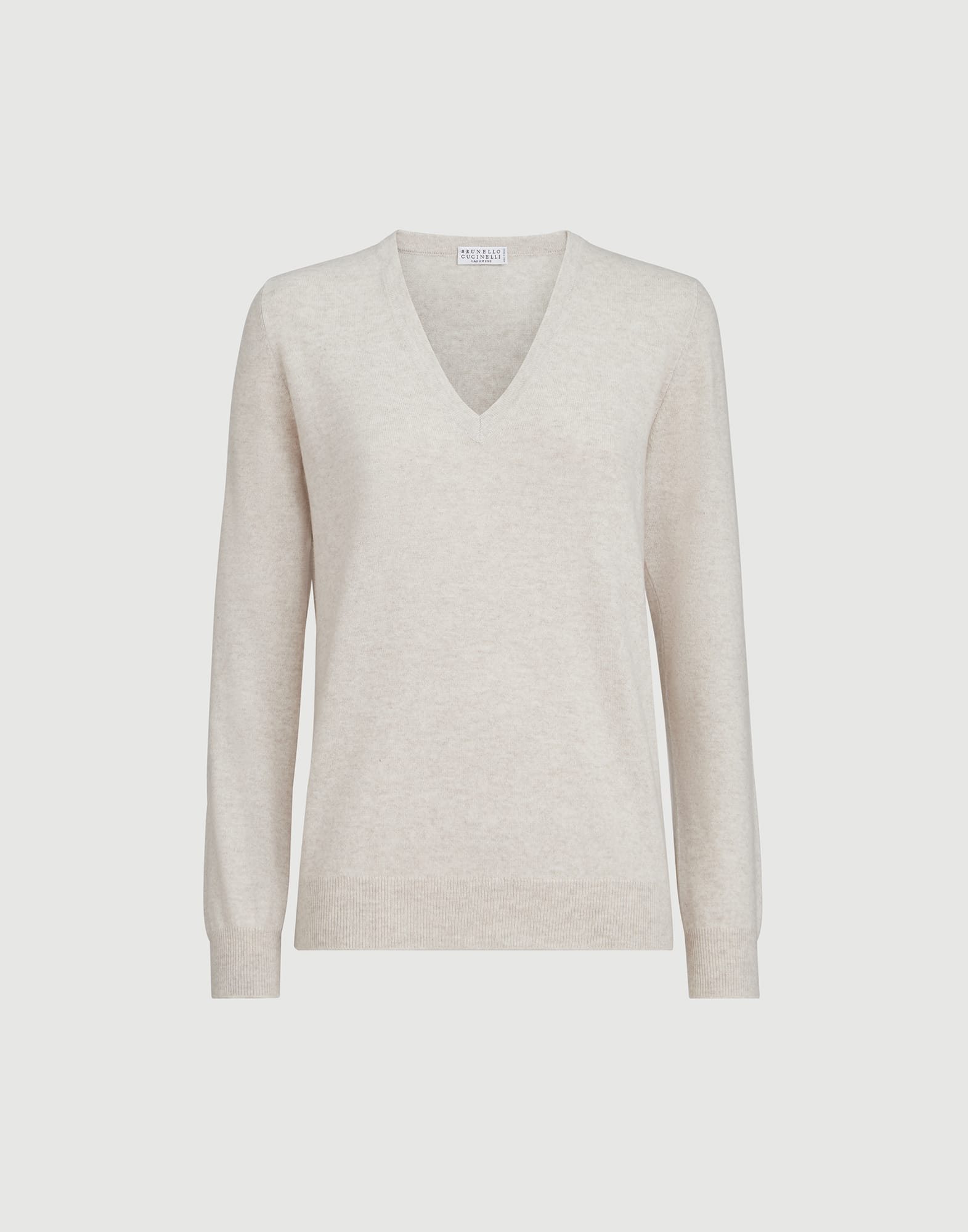 Cashmere sweater with monili for Woman in Oyster | Brunello Cucinelli
