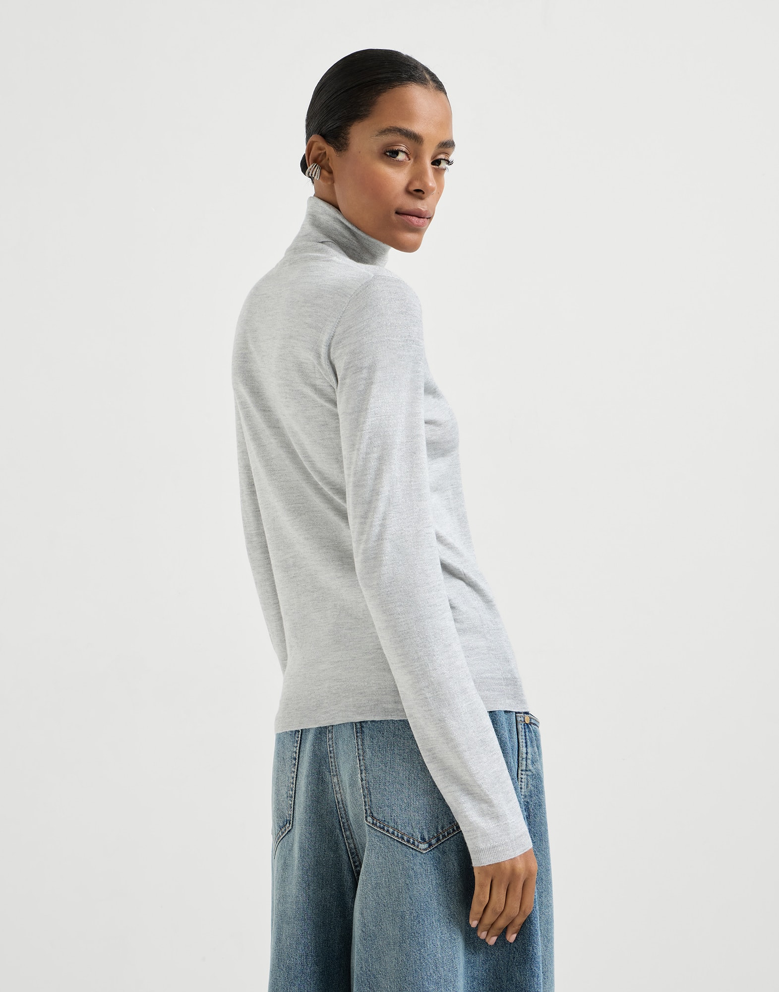 Cashmere and silk Sparkling sweater for Woman in Light Grey