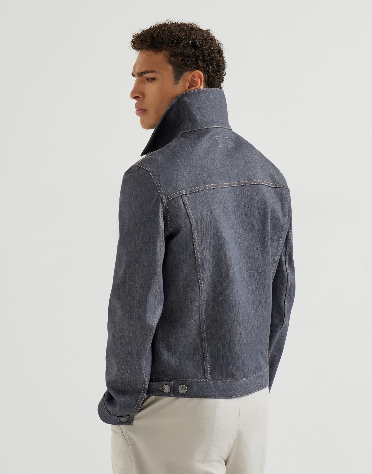 Denim four-pocket jacket for Man in Medium Grey | Brunello Cucinelli