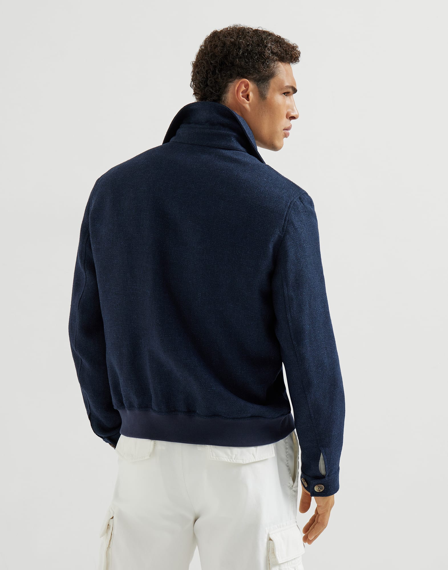 Hopsack outerwear jacket for Man in Navy Blue | Brunello Cucinelli