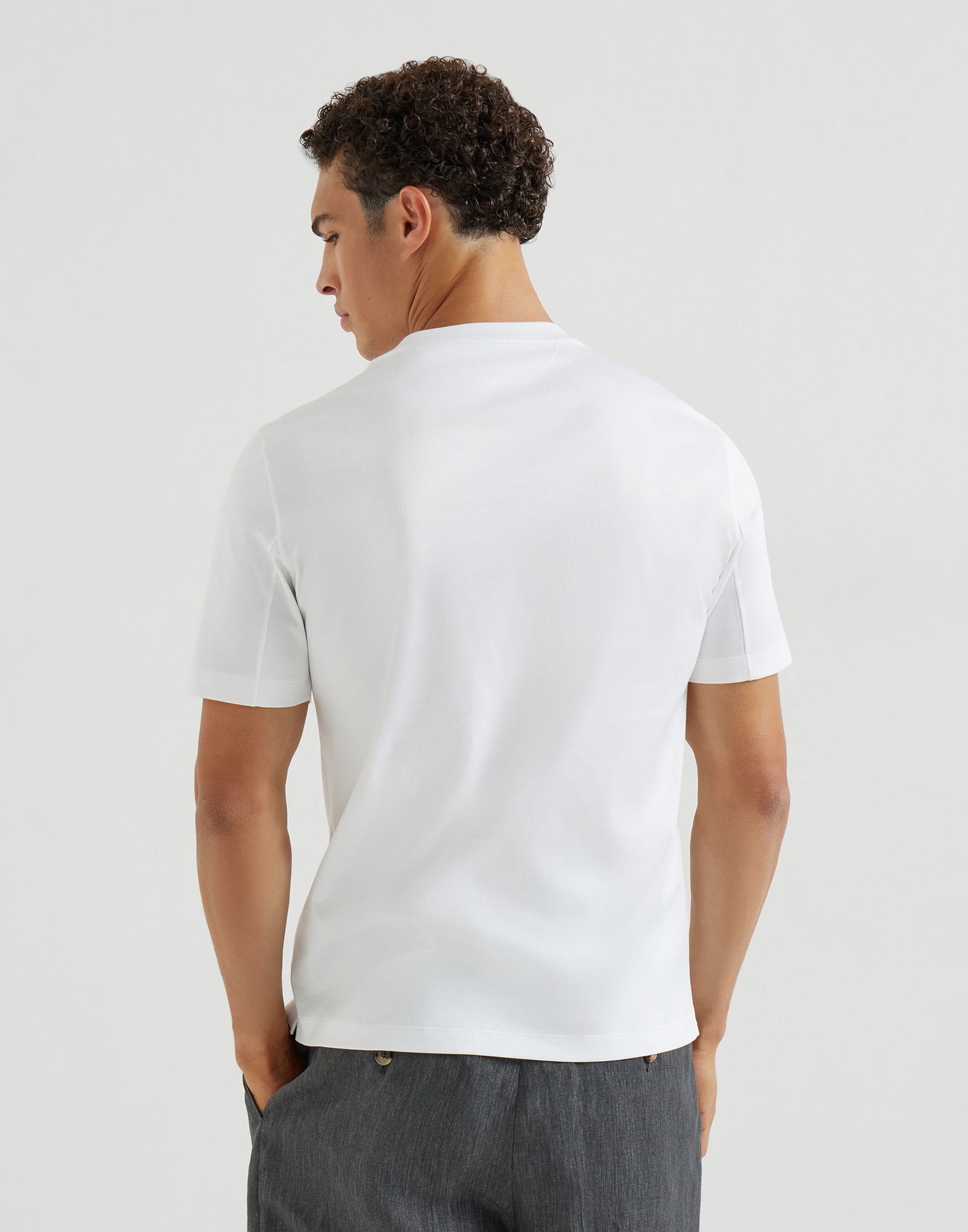 Cotton jersey crew neck T-shirt for Man in Black | Brunello Cucinelli