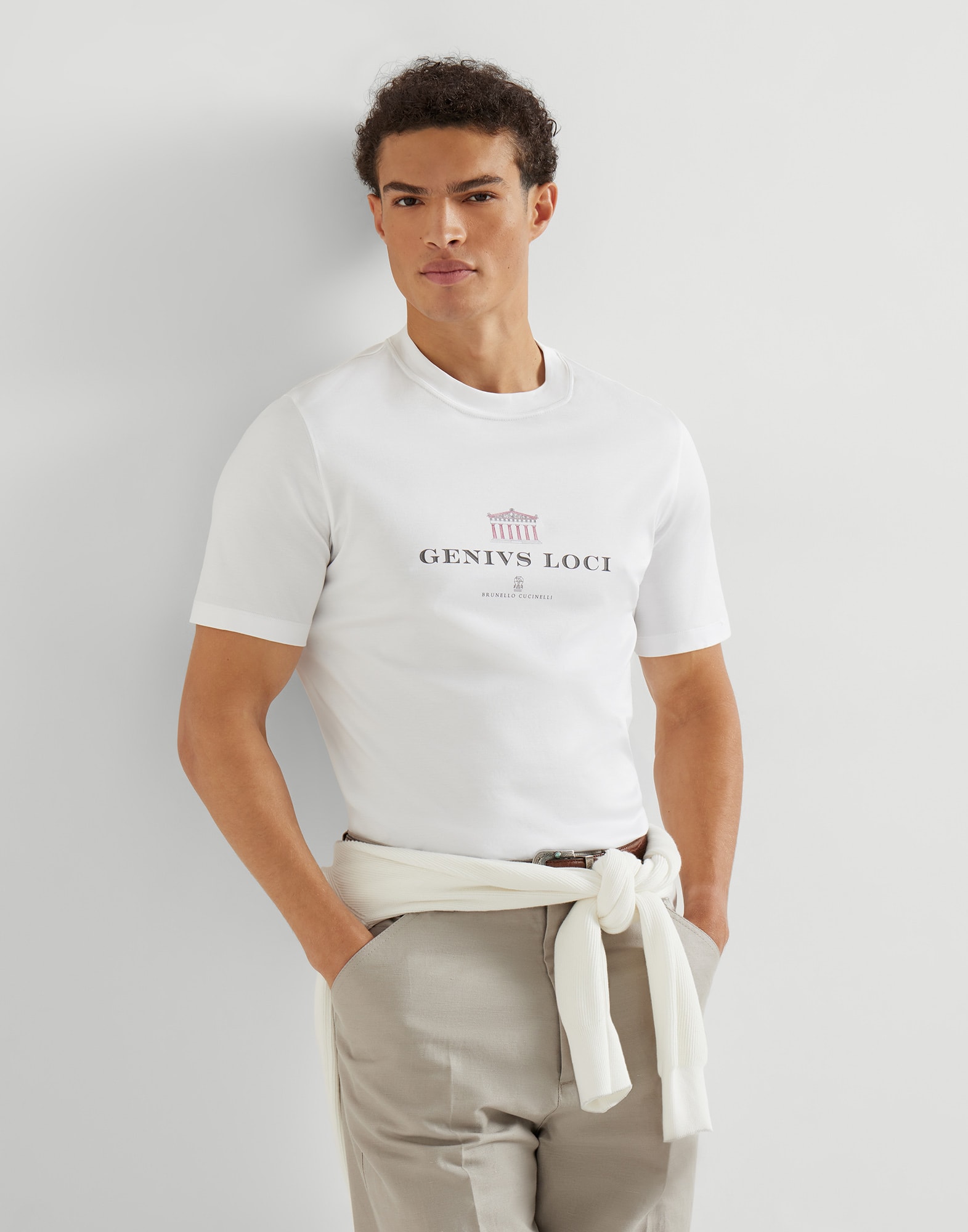 T-shirt with print for Man in White | Brunello Cucinelli