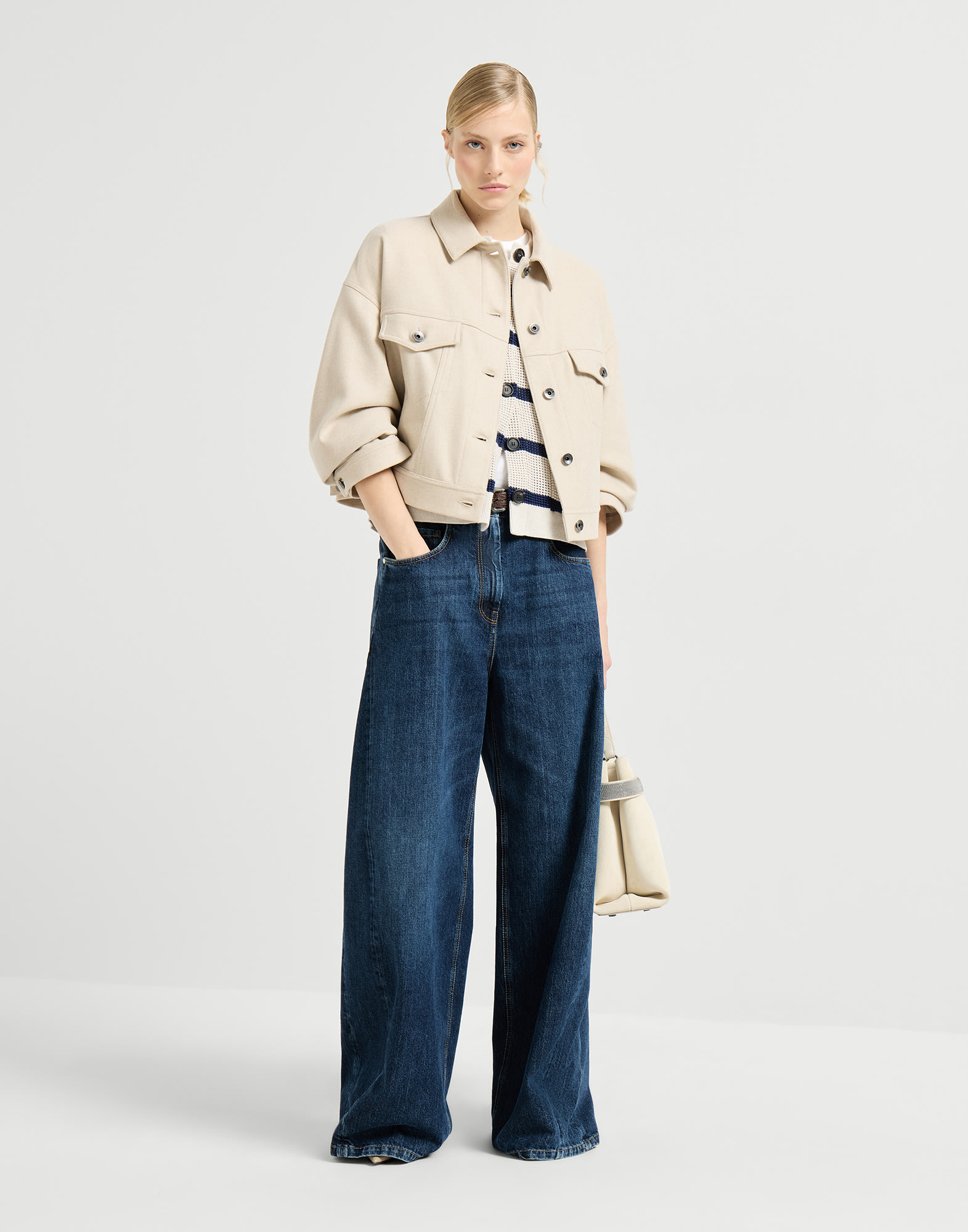 Wide trousers for Woman in Beige | Brunello Cucinelli