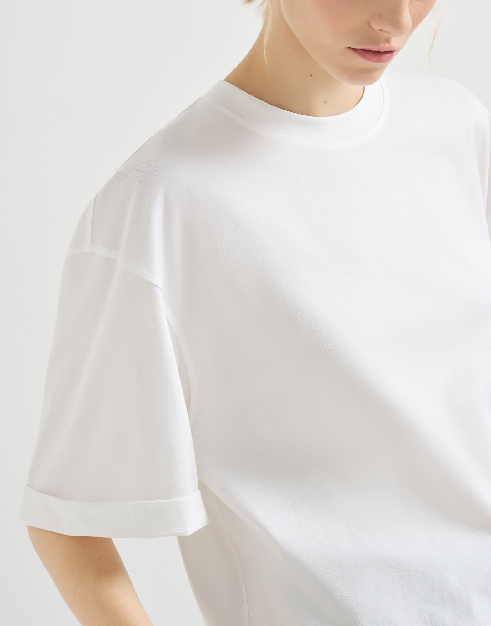 Cotton jersey T-shirt for Woman in White | Brunello Cucinelli