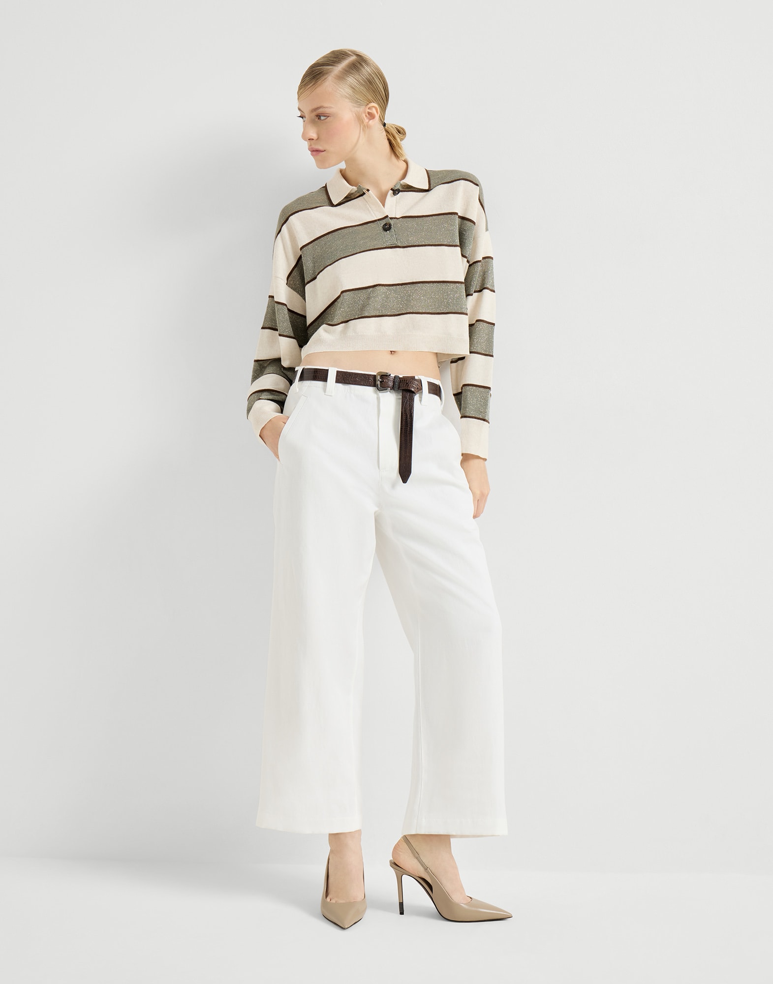 Chino Crop trousers for Woman in White | Brunello Cucinelli