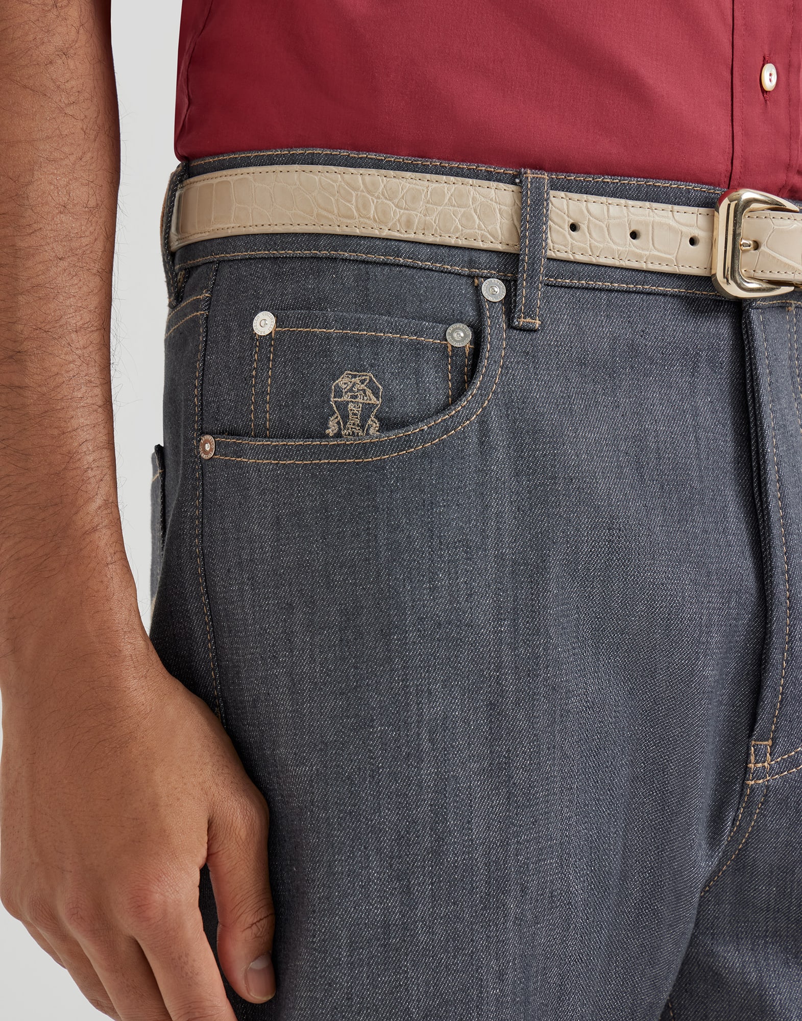 Comfort denim trousers for Man in Medium Grey | Brunello Cucinelli