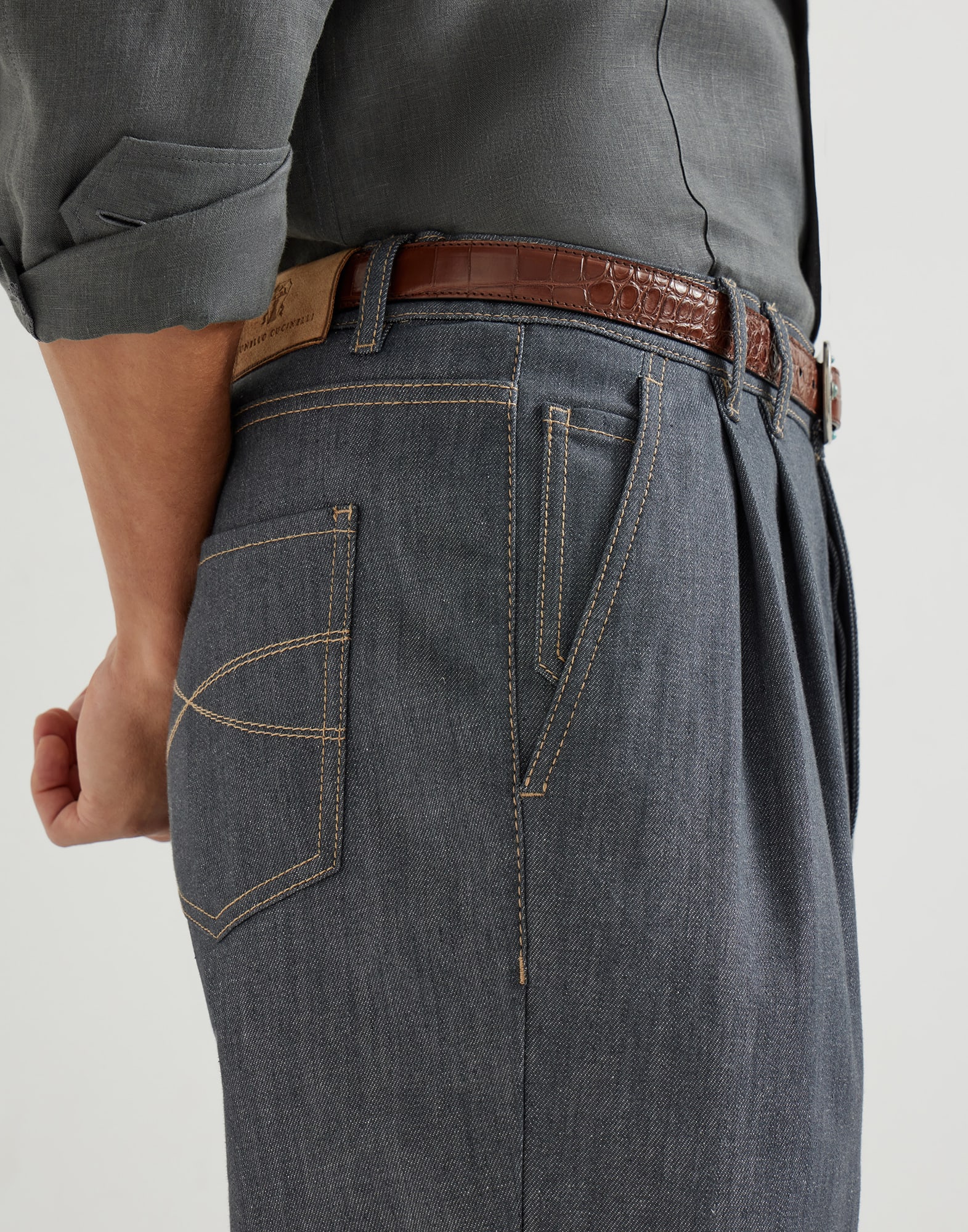 Comfort denim trousers for Man in Medium Grey | Brunello Cucinelli