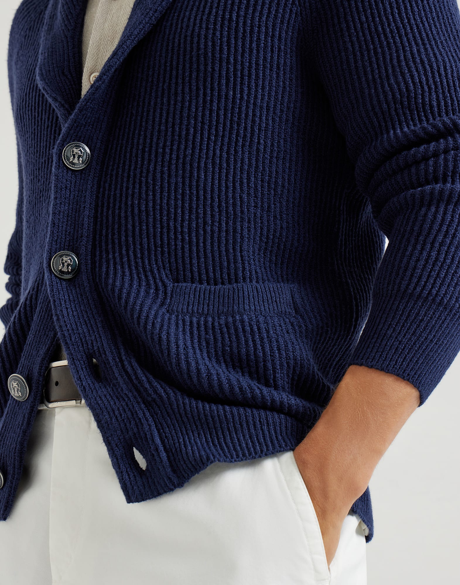 English rib knit cardigan for Man in Navy Blue | Brunello Cucinelli