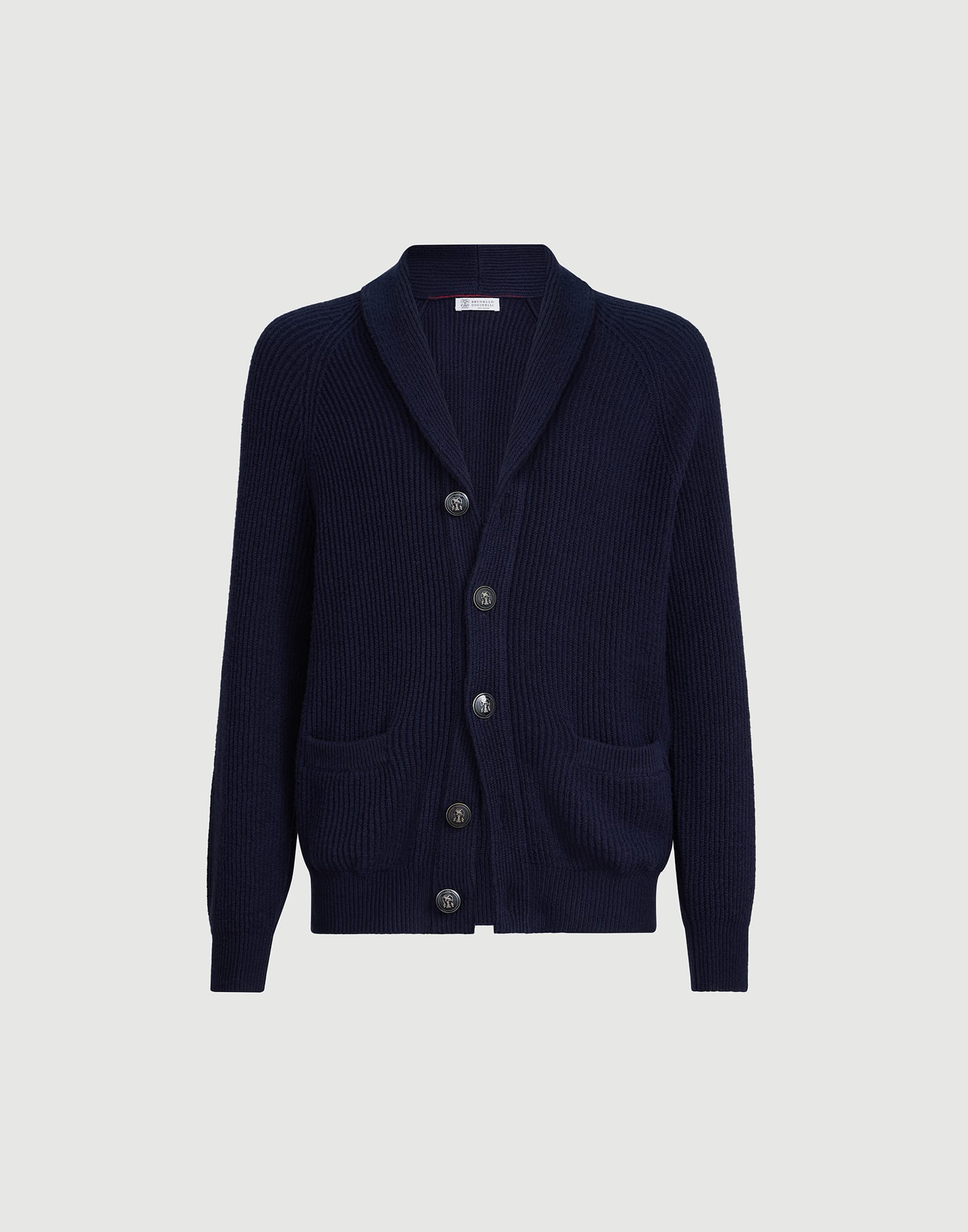 English rib knit cardigan for Man in Navy Blue | Brunello Cucinelli