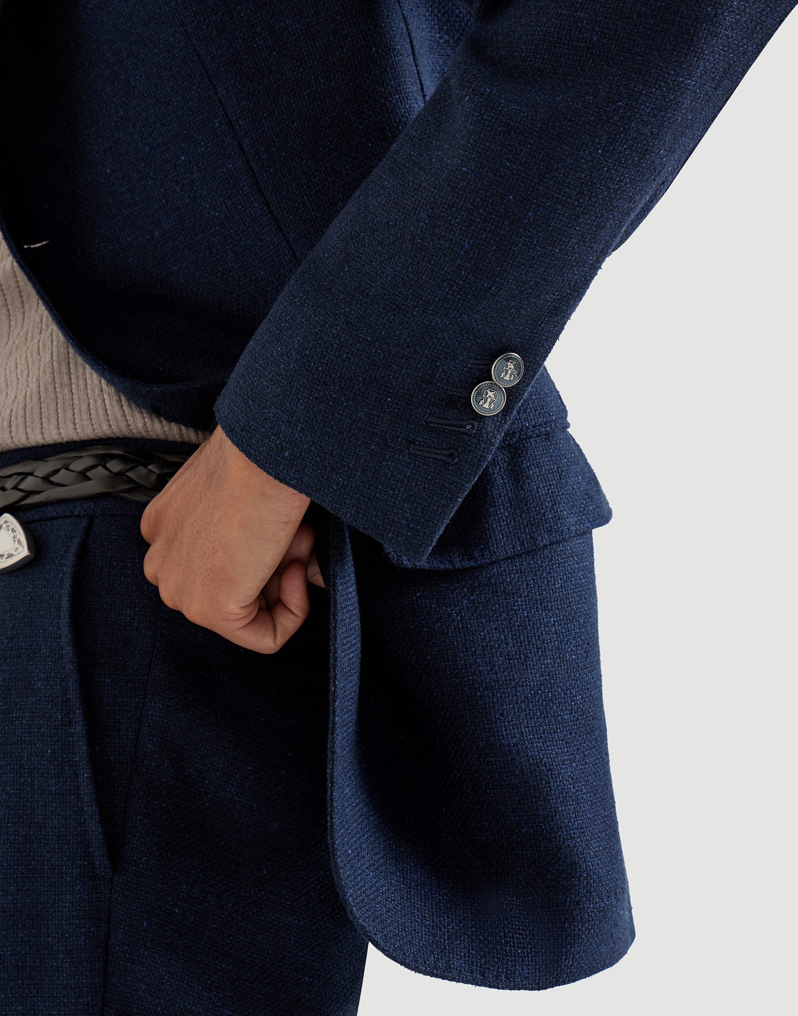 Hopsack deconstructed blazer for Man in Navy Blue | Brunello Cucinelli