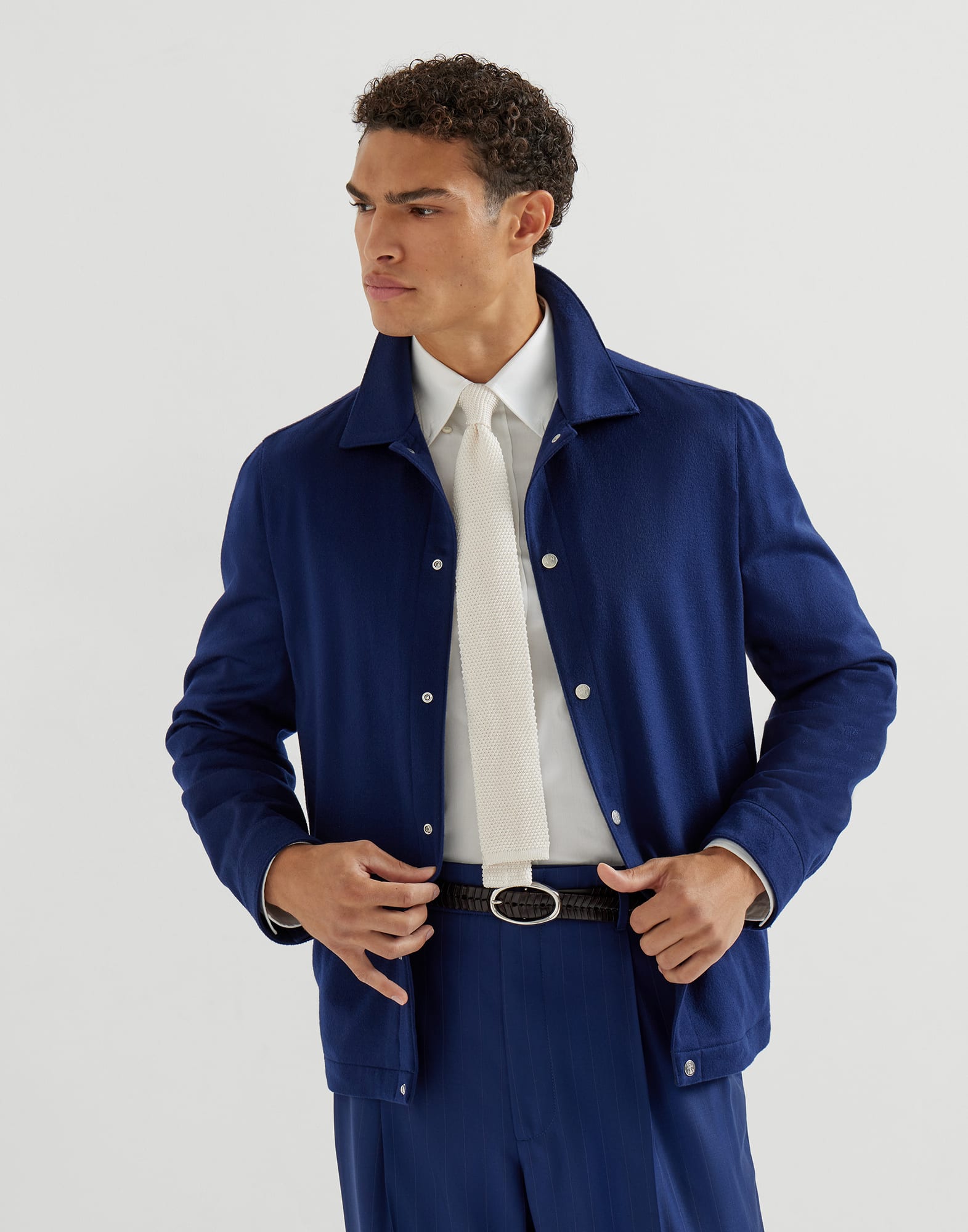 Cashmere flannel outerwear jacket for Man in Royale Blue